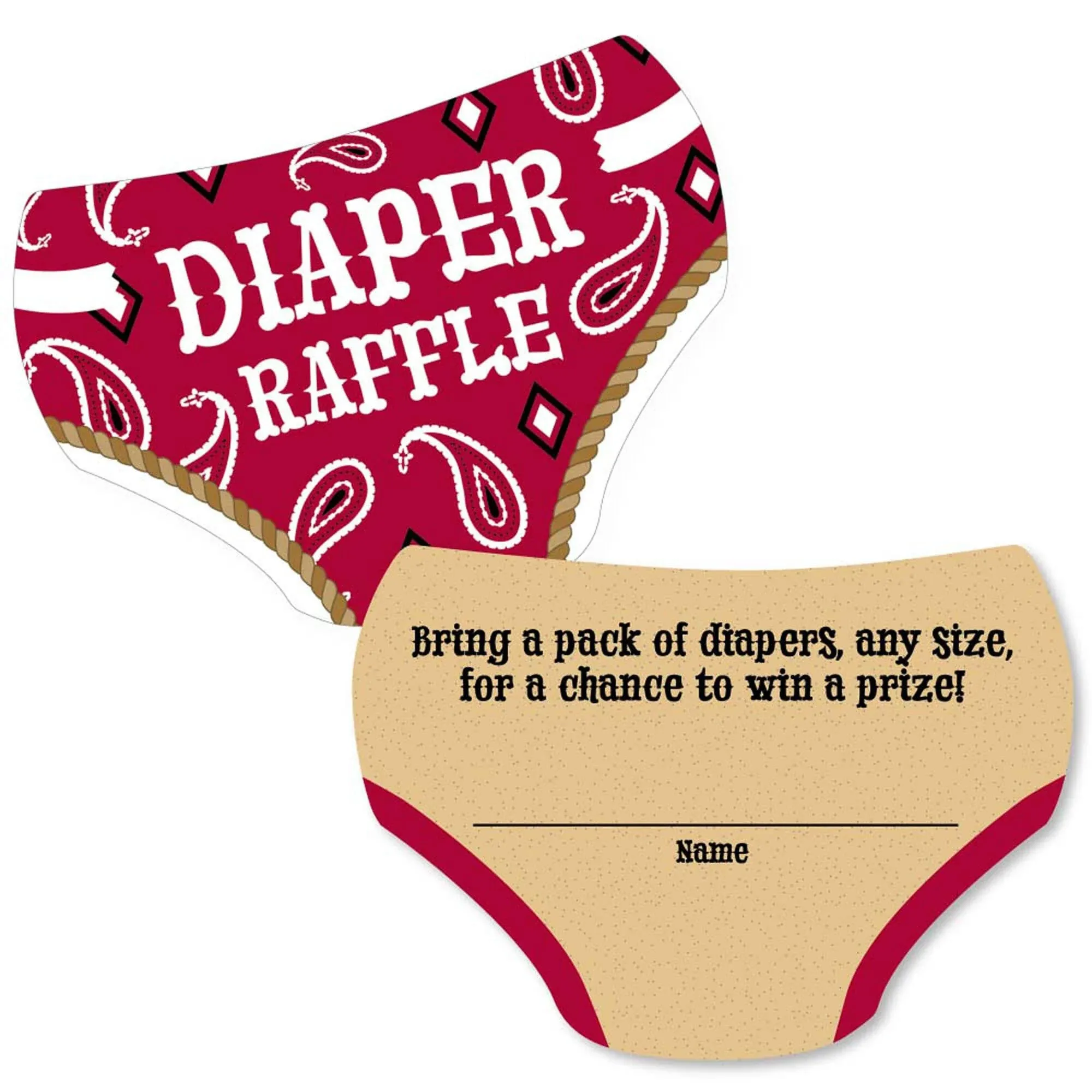 Little Cowboy - Diaper Shaped Raffle Ticket Inserts - Western Baby Shower Activities - Diaper Raffle Game - Set of 24