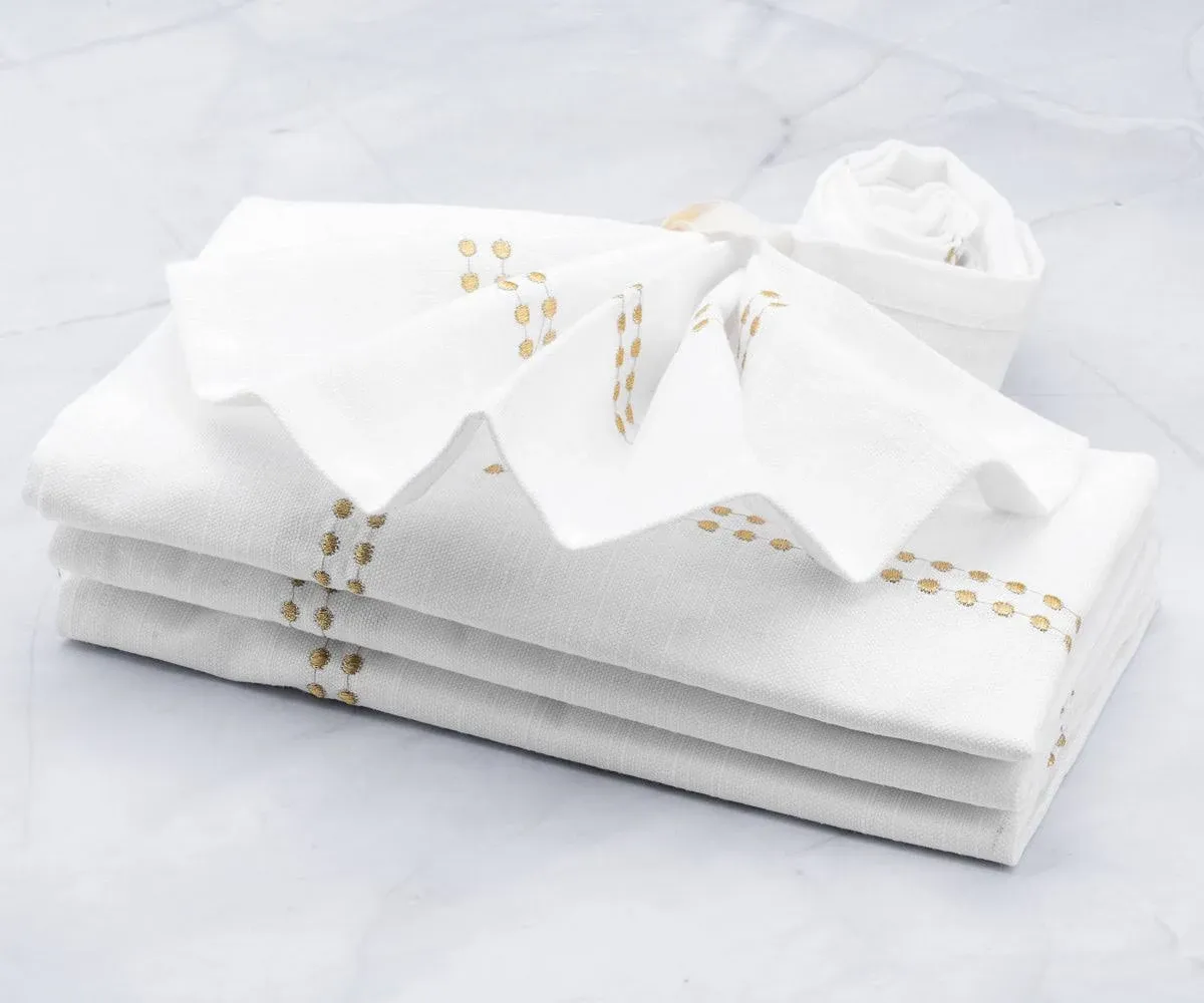 White Cloth Napkins with Gold Trim Cotton Dinner Napkins Wedding Napkin Set of 4