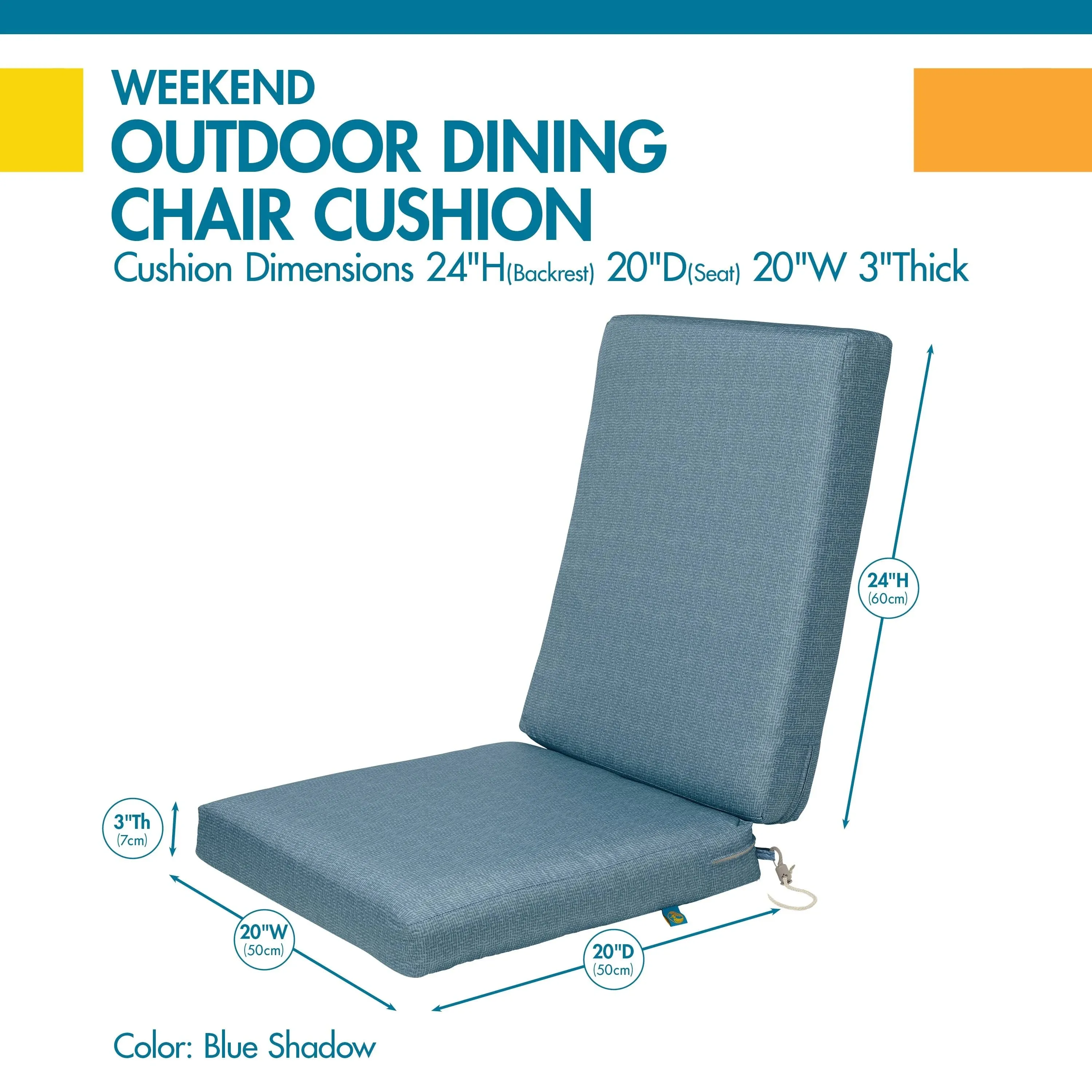 Duck Covers Weekend Water-Resistant Outdoor Dining Chair Cushions, 44 x 20 x 3 Inch, Blue Shadow, Deep Seat Patio Cushions