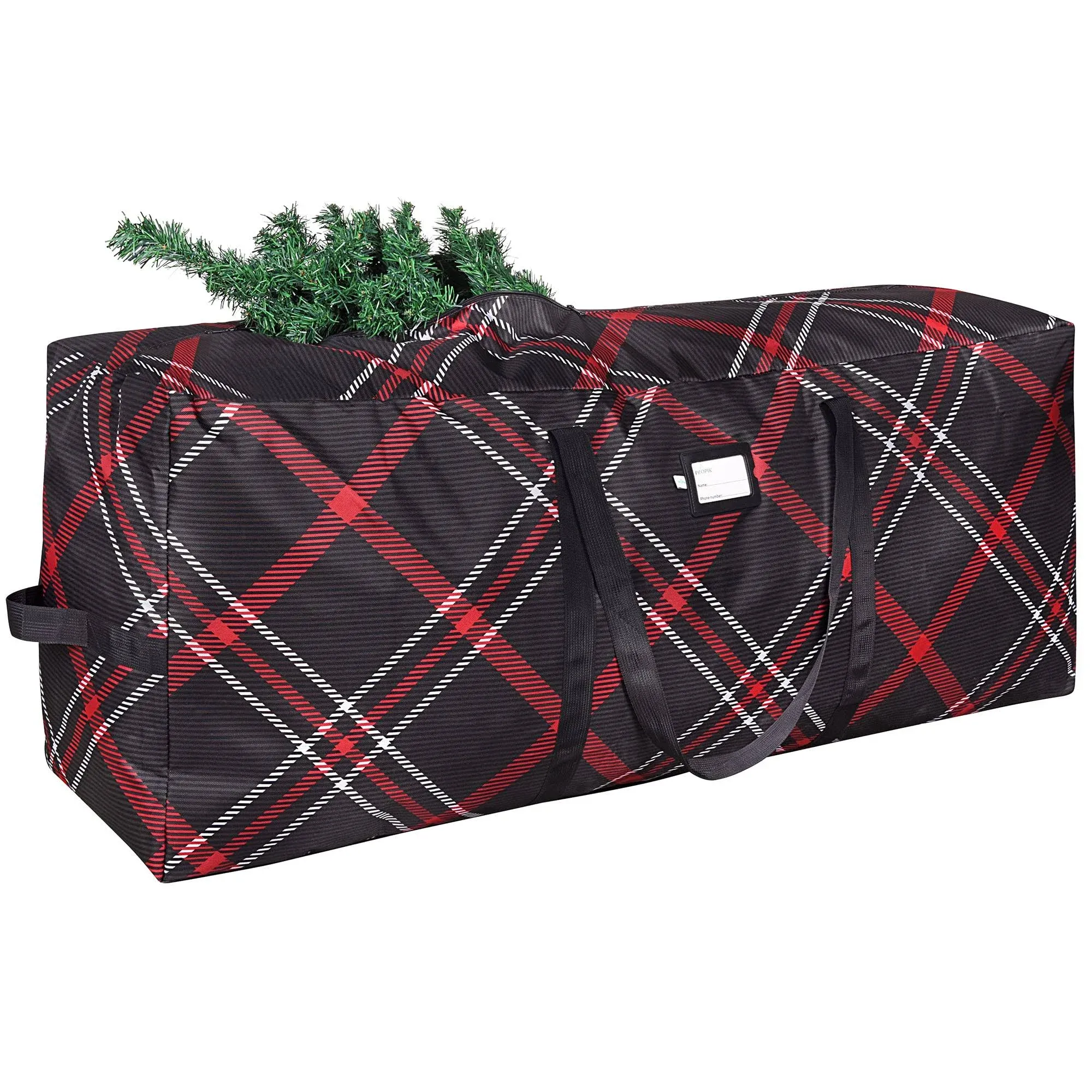 ProPik Christmas Tree Storage Bag, Fits Up to 9 Ft. Tall Disassembled Tree, 25" Height X 20" Wide X 65" Long, Heavy Duty Plaid Storage Container, Constructed of Durable 600D Oxford Material