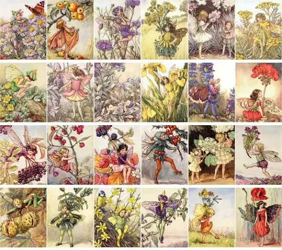 PIXILUV Vintage PostCards 24 pcs Flower Fairy Vintage Illustrations