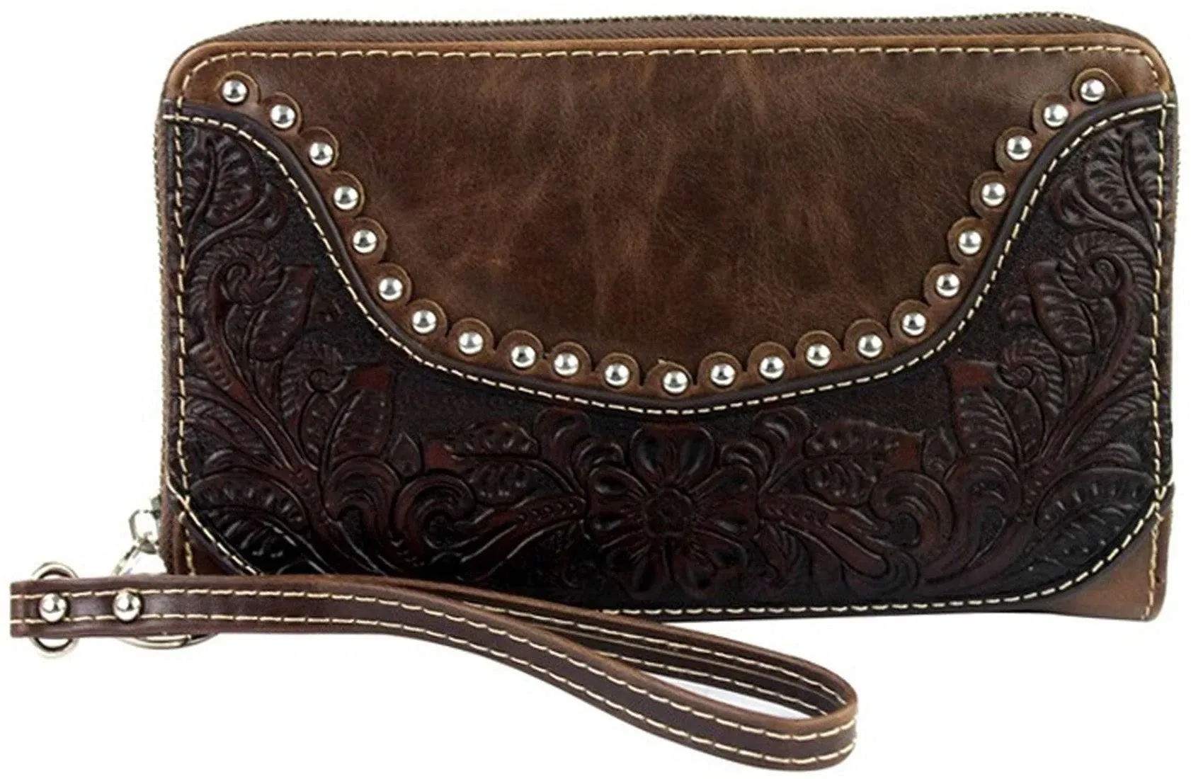 Montana West 2-in-1 Tooled Leather Wristlet Wallet