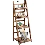 4-Tier Ladder Shelf, Wooden Plant Shelves, Ladder Bookshelf, Rustic Flower Display Rack, Wooden Display Shelves Plant Stand, Indoor Ladder Shelf for Living Room, Office, Bedroom (Natural+White)