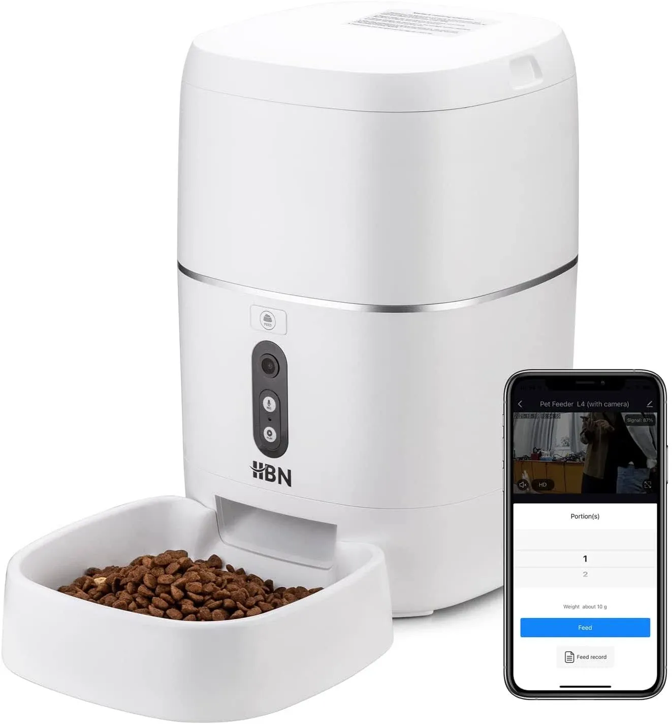 HBN Automatic Cat Feeder with HD 1080P Camera,6L Dog Food Dispenser Work with Alexa and Voice Recorder,Wi-Fi Enabled App Control