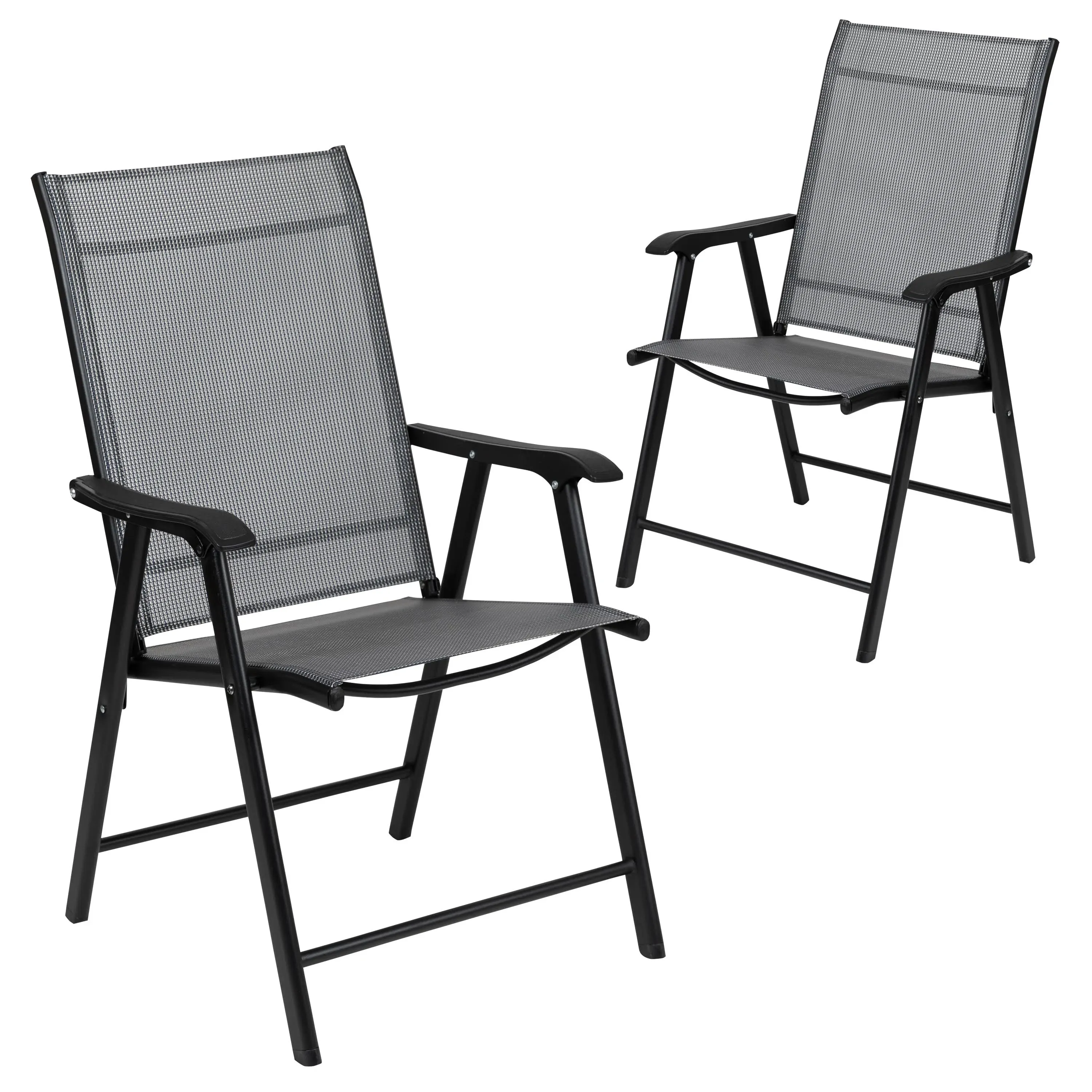 Grey outdoor folding patio chair with Black frame (2 pieces)