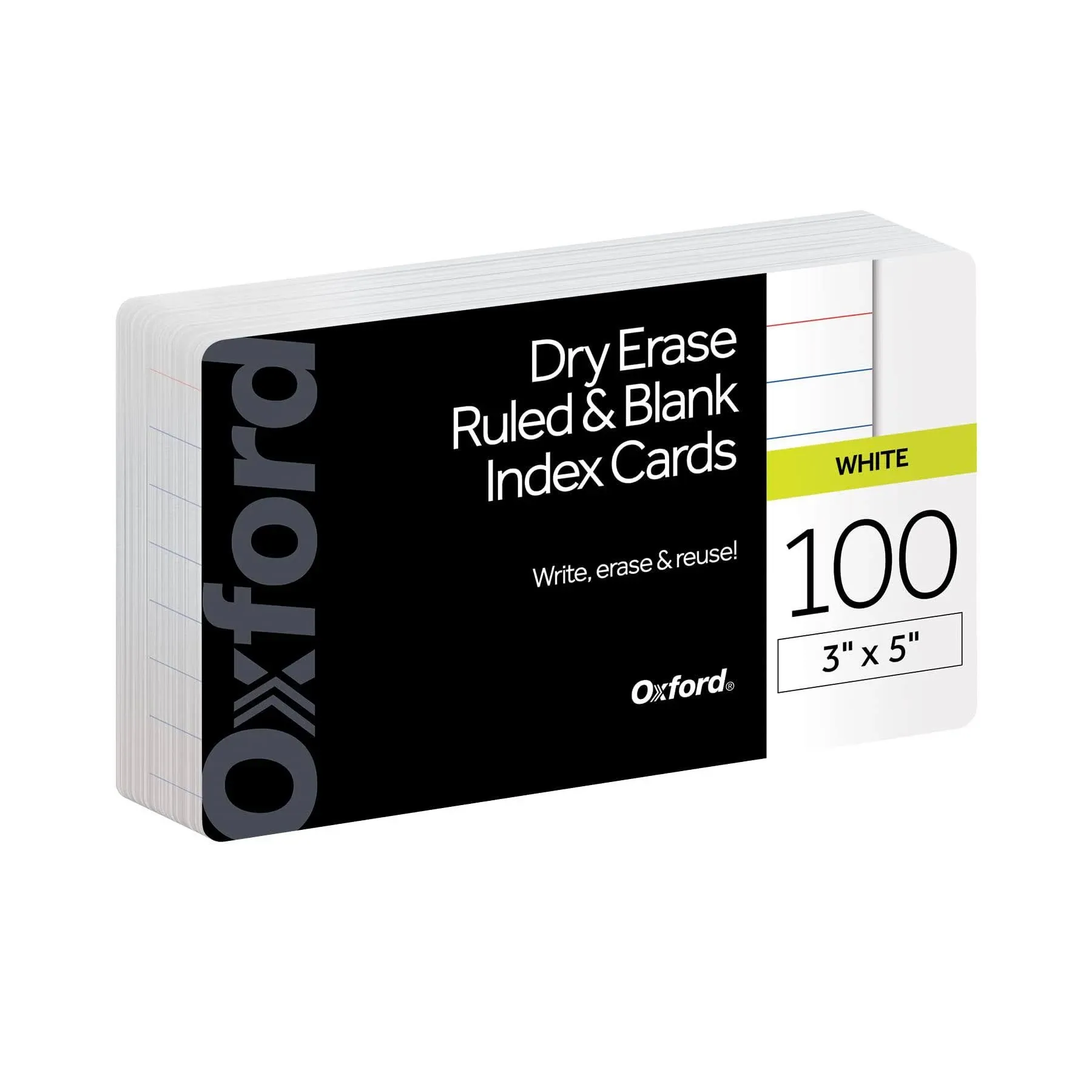 Oxford Dry Erase Index Cards, 3x5, Blank & Ruled Multipack, Reusable Flash Cards, Double Sided Dry & Wet Erase Cards for Gami