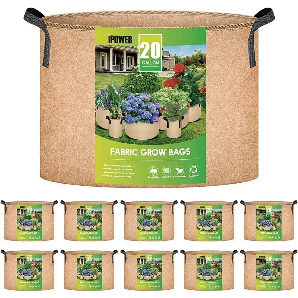 iPower 10-Pack 20 Gallon Grow Bags Nonwoven Fabric Pots Aeration Container with ...