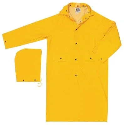 MCR Safety Size M Yellow Rain Coat - 2 Pockets, 52" Chest, PVC & Polyester, Attached Hood, Snap Closure | Part #200CM