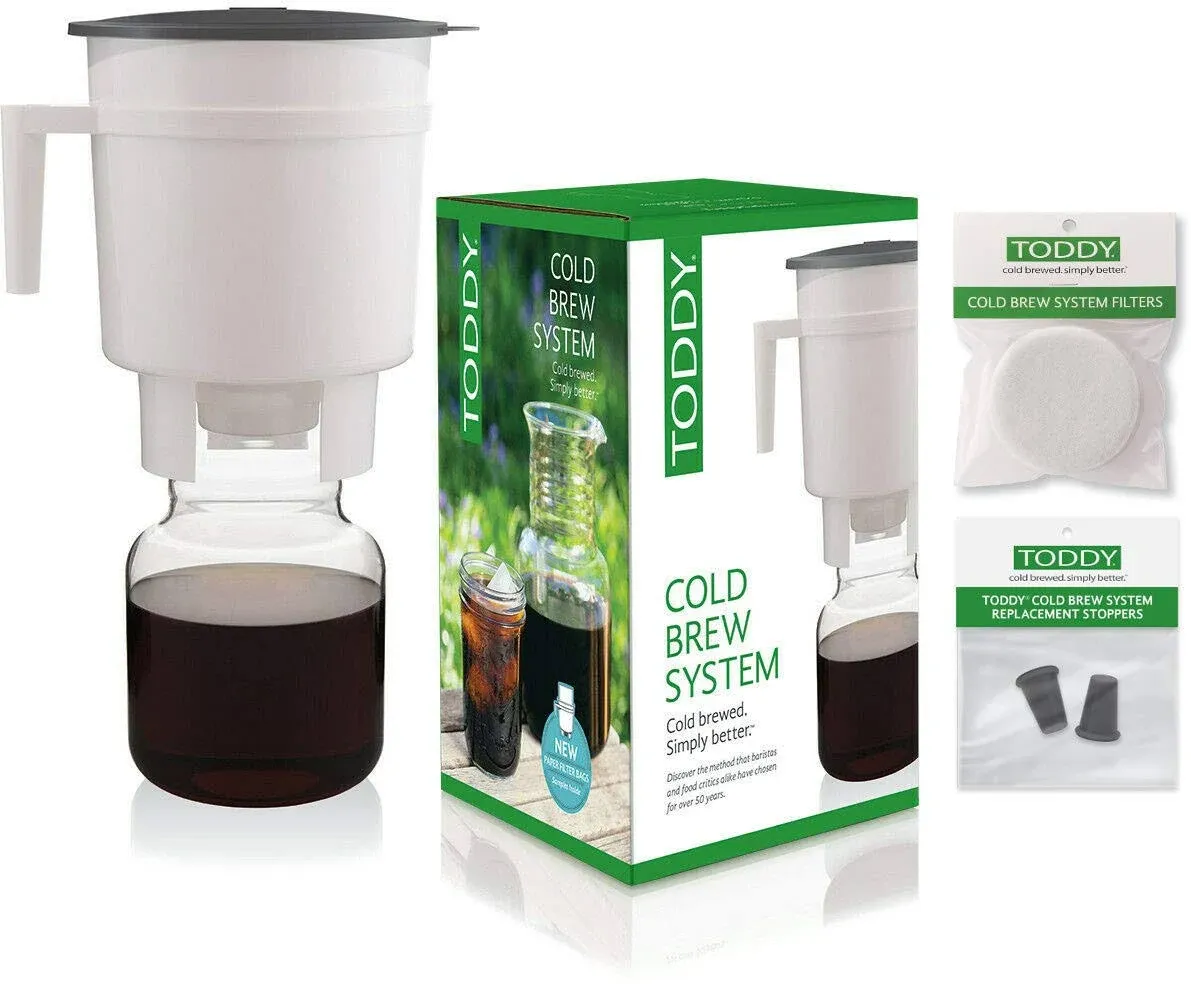 Cold Brew Coffee Maker System with Extra Filters and Silicone Stoppers Bundle