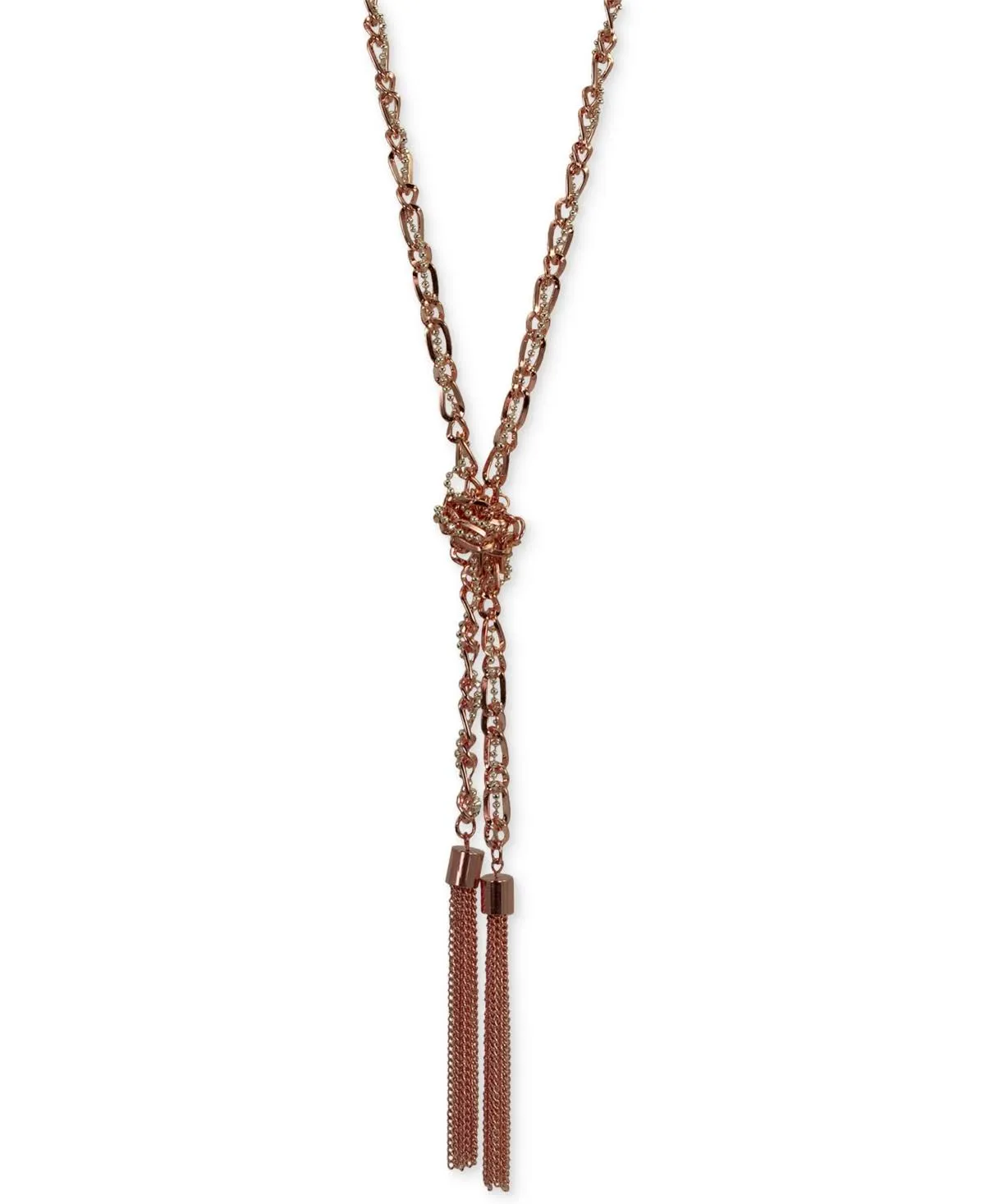 Two-tone Long Knotted Tassel Lariat Necklace In Rose Gold