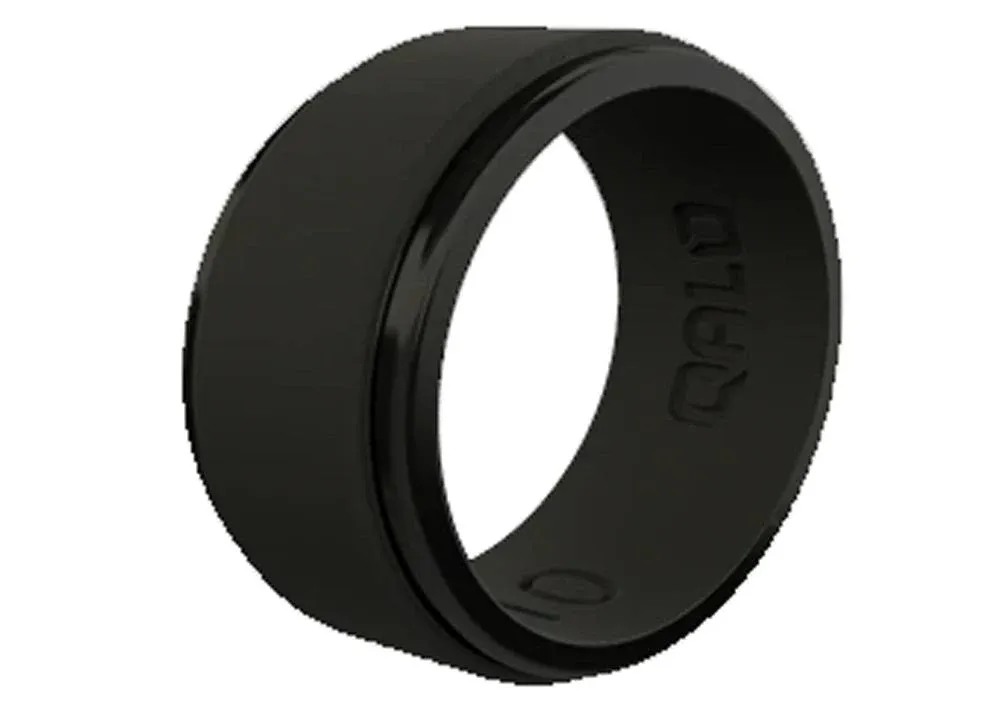 Qalo Men's Polished Step Edge Silicone Ring Black / 12