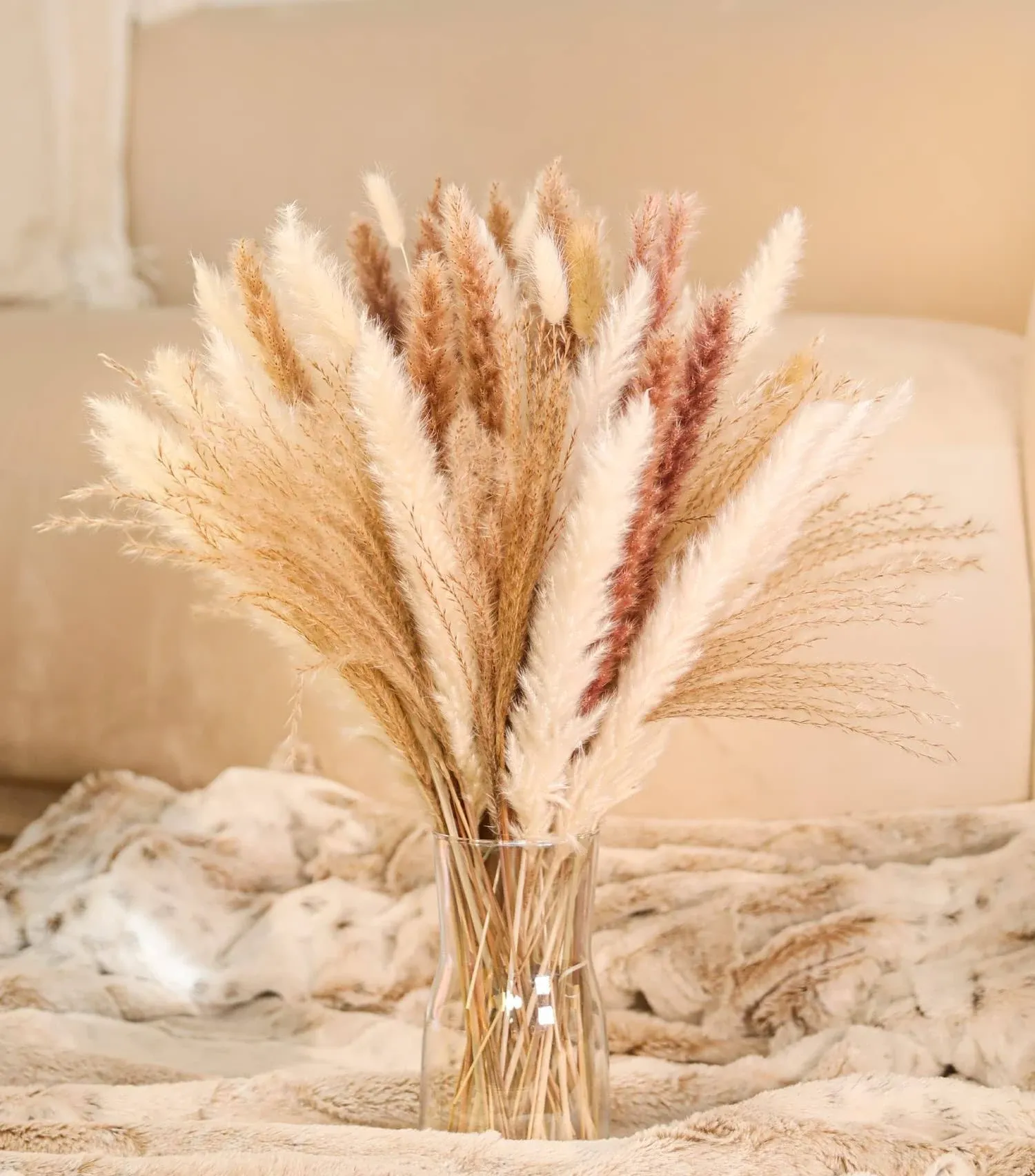 MagicDecor 85Pcs Boho Home Decor Dried Flowers Arrangements White &amp; Natural