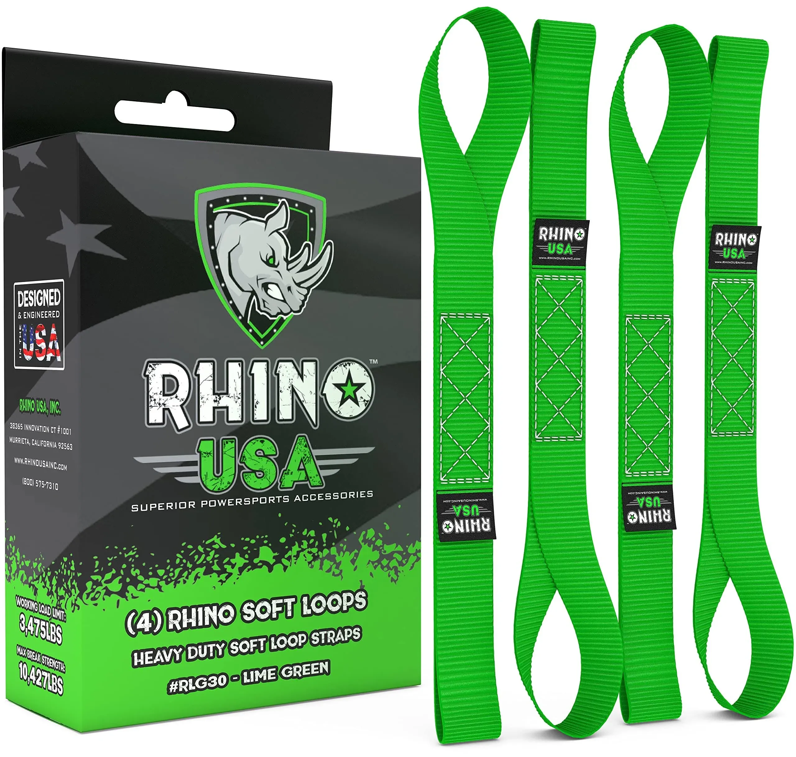 Rhino USA Soft Loop Motorcycle Tie-Down Straps (4PK) - 10427lb Max Break Stre...