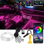 Interior Car Lights, 9 in 1 Car LED Lights with Wireless APP/RF Remote/Button Control, 16 Million Colors Ambient Lighting Kit with 5 Fiber Optic LED Strips & 4 Under Dash Lights for Cars