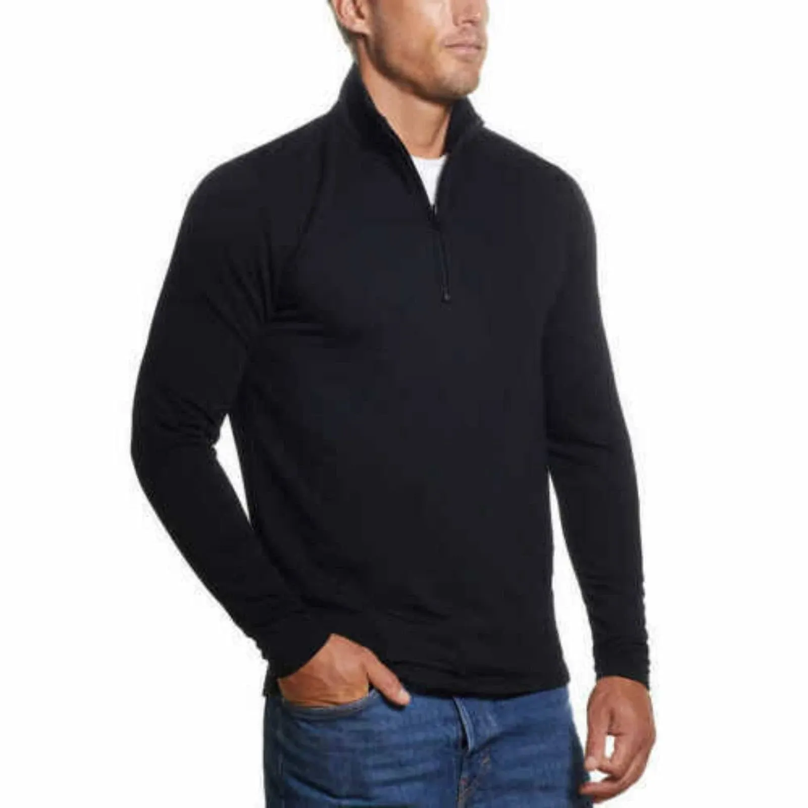 Weatherproof Vintage Mens Long-Sleeve Quarter-Zip Fleece Sweater Black, X-Large