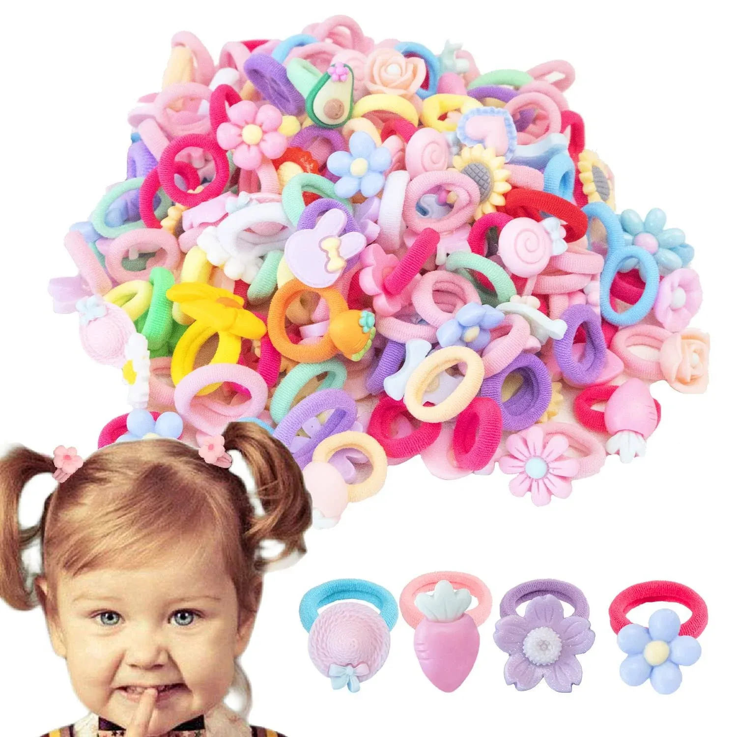 Wanyu 80 Pcs Toddler Hair Bands Baby Hair Ties for Infants Ouchless,Resin Sweet Bows 1 inch Mini Elastic Rubber Bands Mixed Color by Randomly