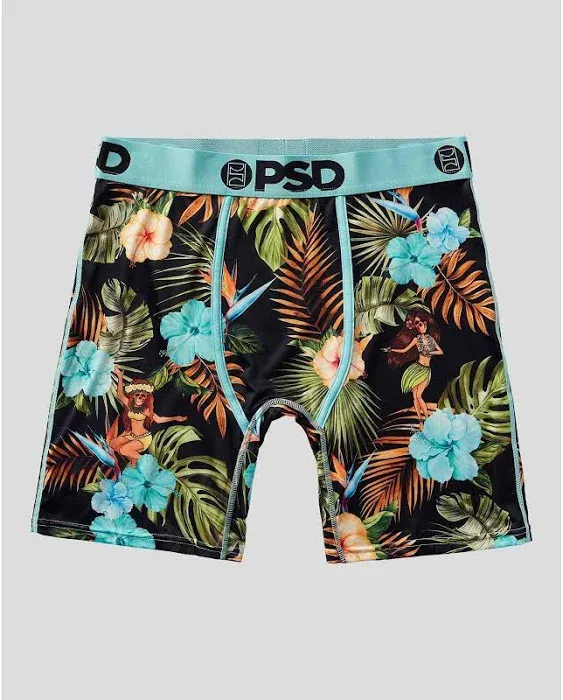 PSD Men's Floral Print Boxer Briefs 2pk - Green/Light Aqua Blue/Black