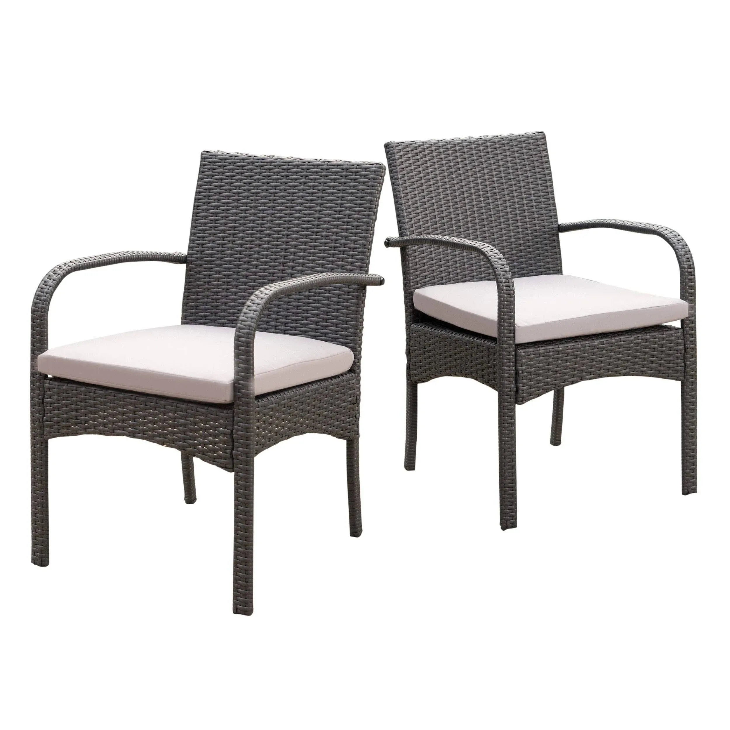 Cordoba Set of 2 Wicker Patio Dining Chair with Cushion Gray Christopher Knight ...