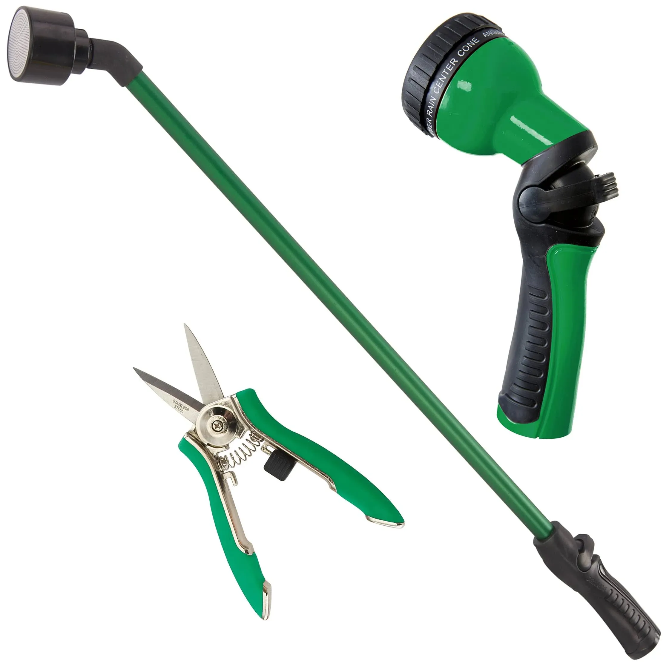 Watering and Tool Set In Green Includes 30-Inch One Touch Rain Wand, 9-Patter...