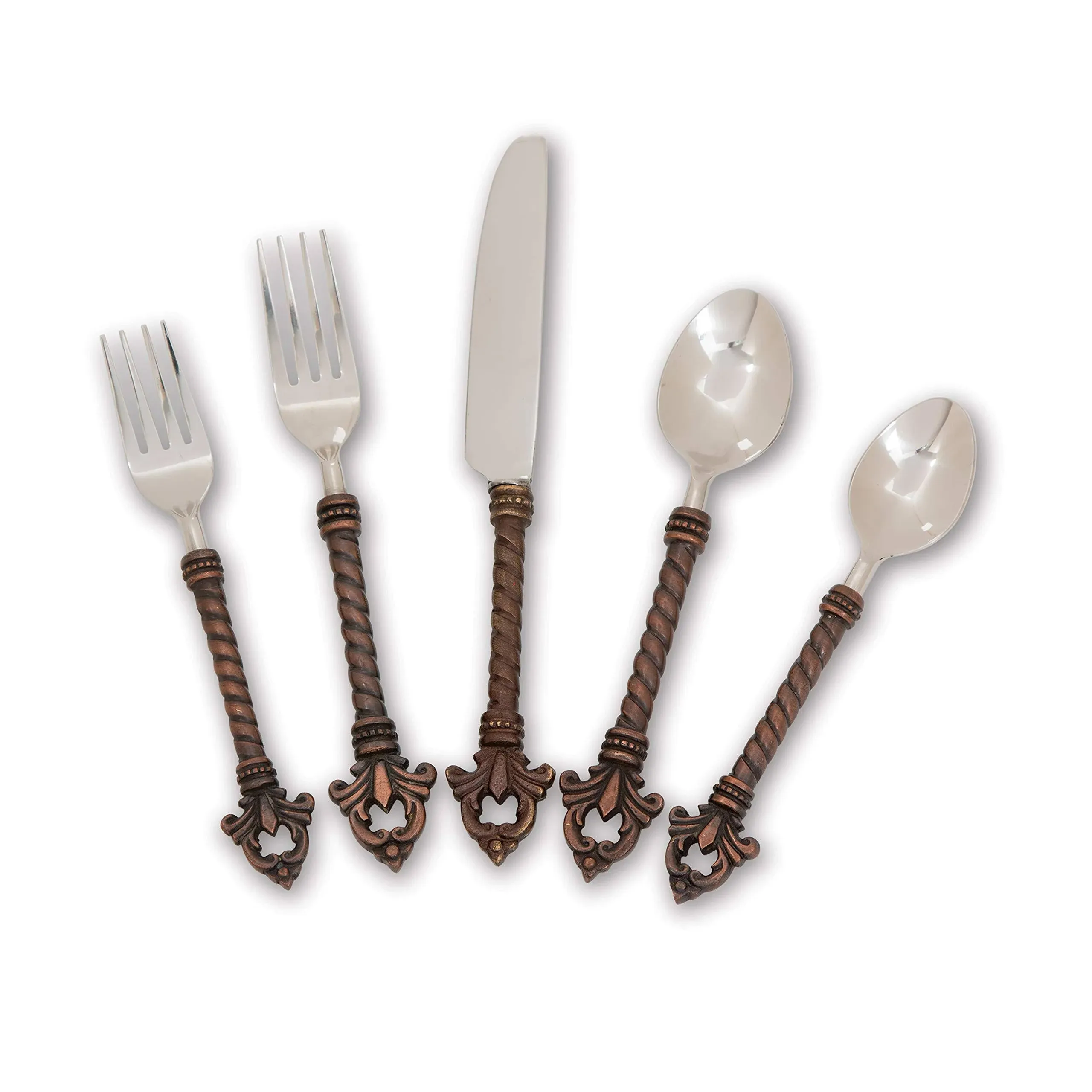 Stainless Steel and Brass Fleur De Lis 20-Piece Flatware Set