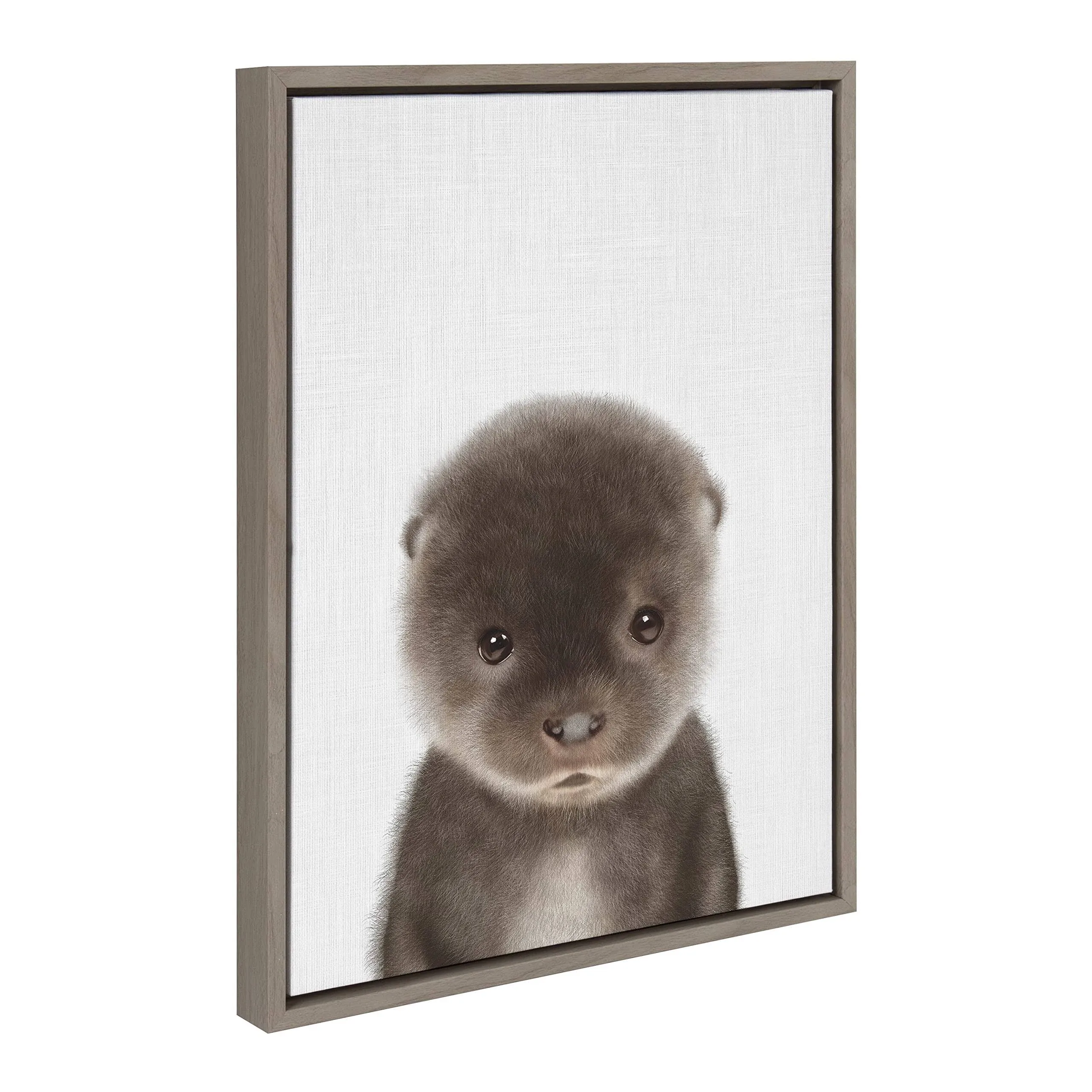 Kate and Laurel Sylvie Baby Otter Color Illustration Framed Canvas Wall Art by Simon Te of Tai Prints, 18x24 Gray, Adorable Animal Art Wall Décor