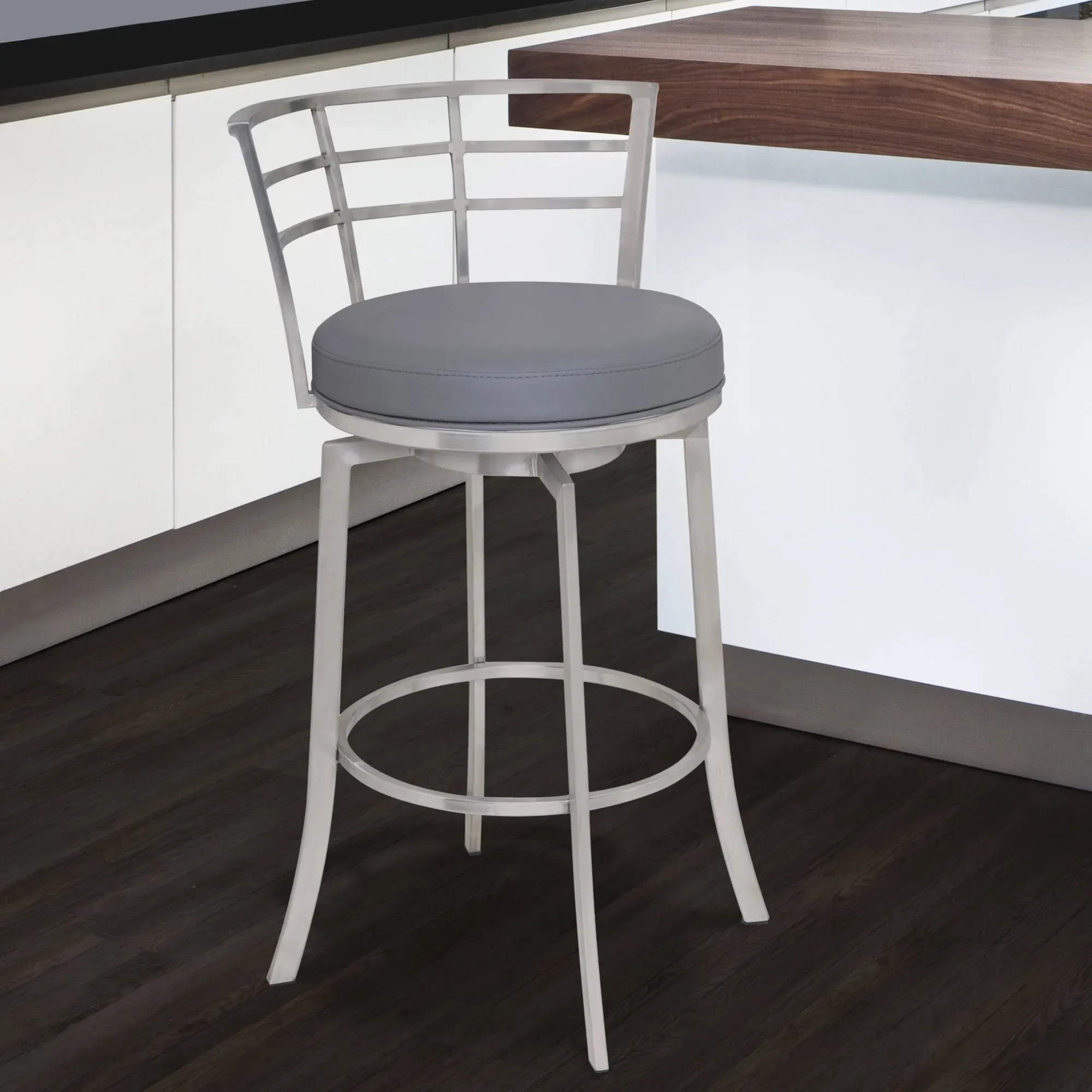 Viper 30" Bar Stool in Brushed Stainless Steel Finish w/ Grey Leatherette