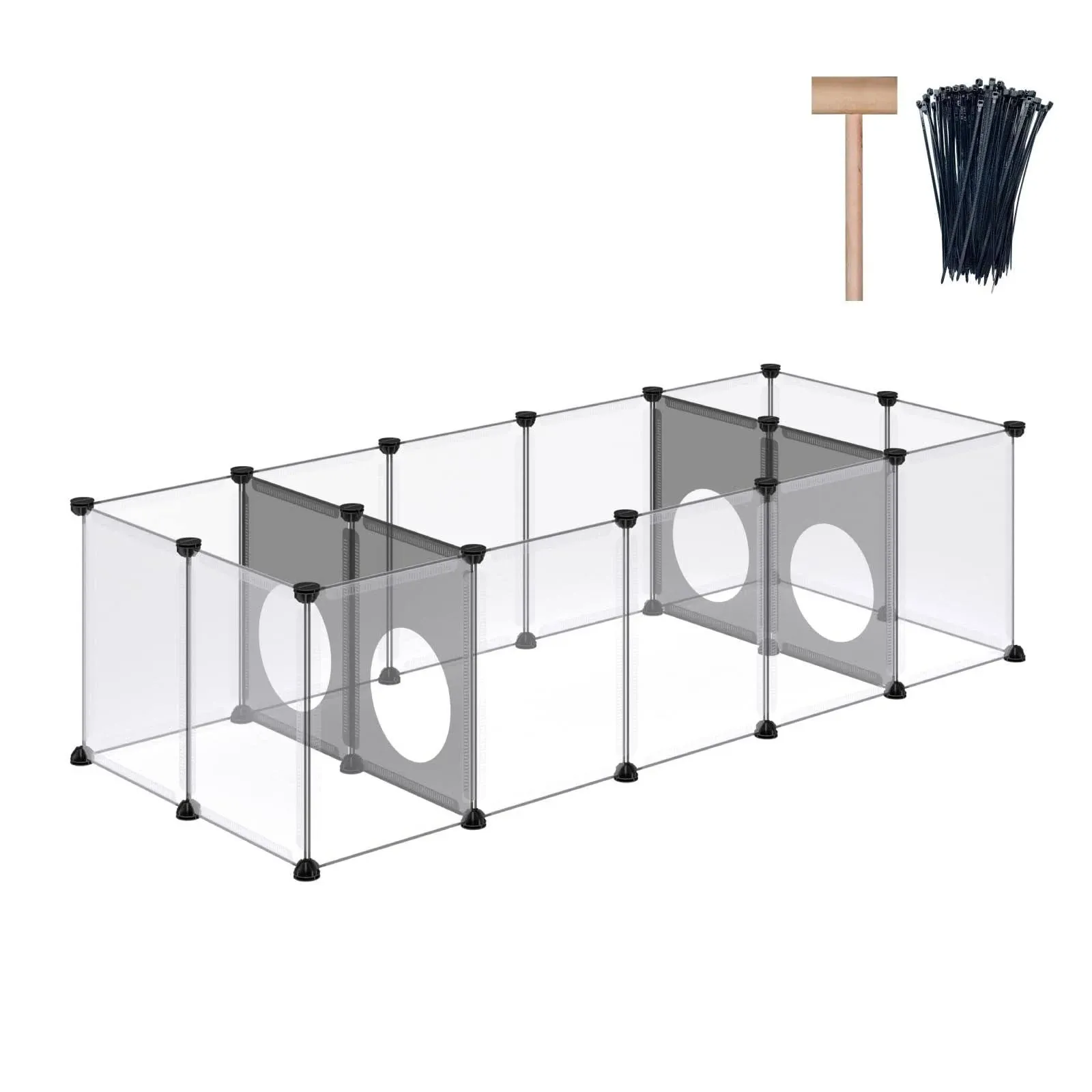 DINMO Rabbit Playpen, Guinea Pig Cages, Hamster Cages, Interesting Game Holes Design for Small Animal, Bunny, Ferret, Hedgehog, DIY, Expanded, Portable, Exercise Fence, 61.4 x 25.4 x 16.4 inches