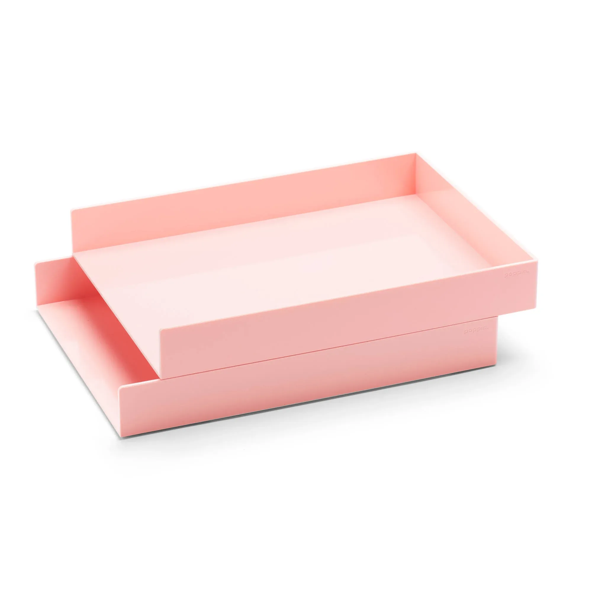 Poppin Letter Trays 2/pack Stackable Blush Pink Color