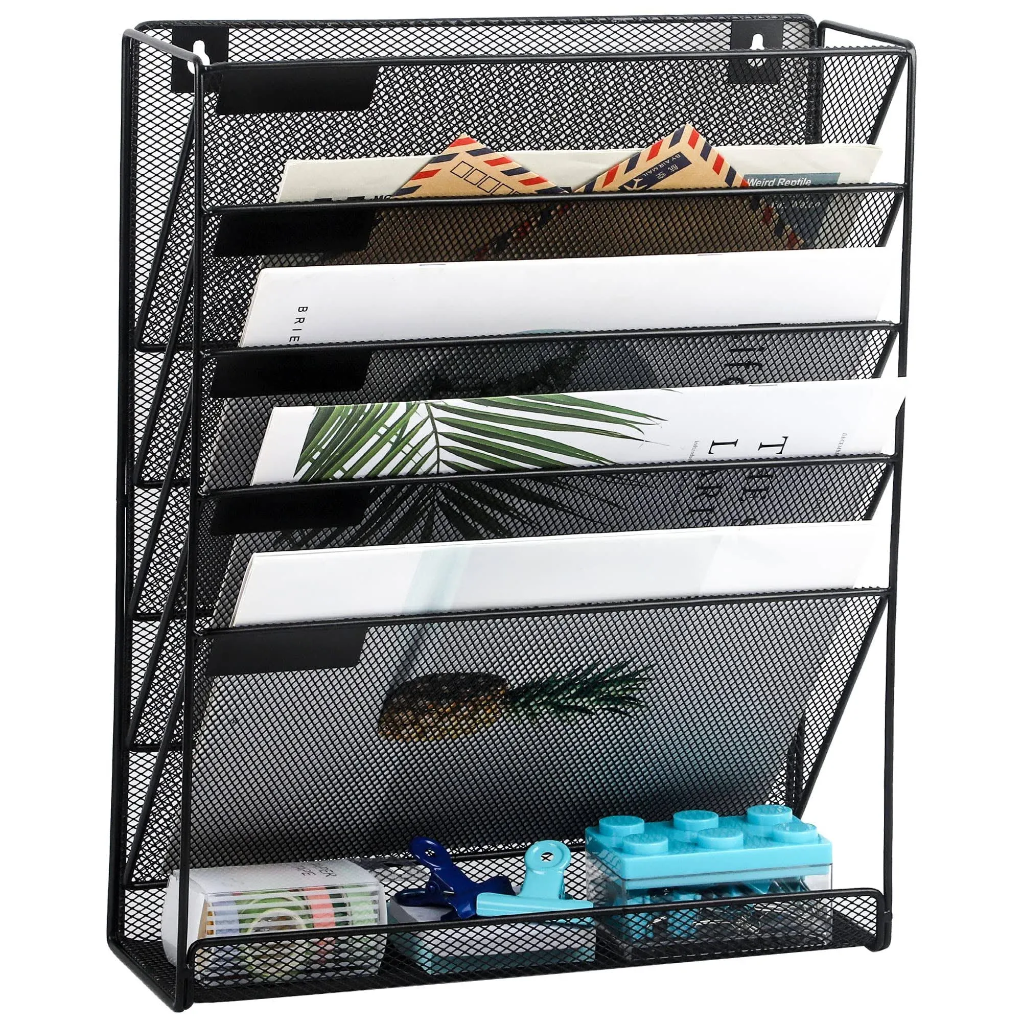 EASEPRES File Organizer Mesh 5-Tier Black Hanging File Organizer Vertical Holder Rack