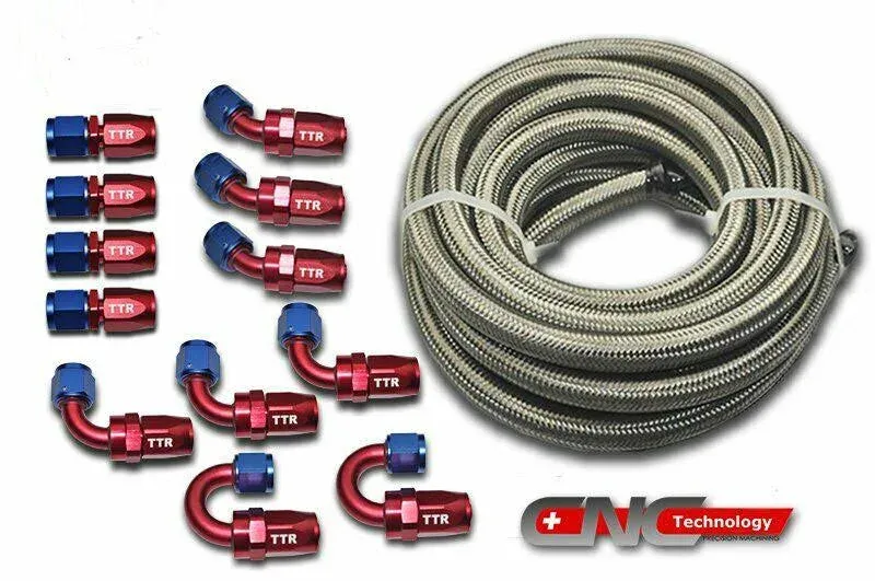 10 AN-10 AN10 Stainless Steel Braided Fuel Gas E85 Oil Line Hose 30FT + Swivel Fitting Kit SSAN10_KIT_XL