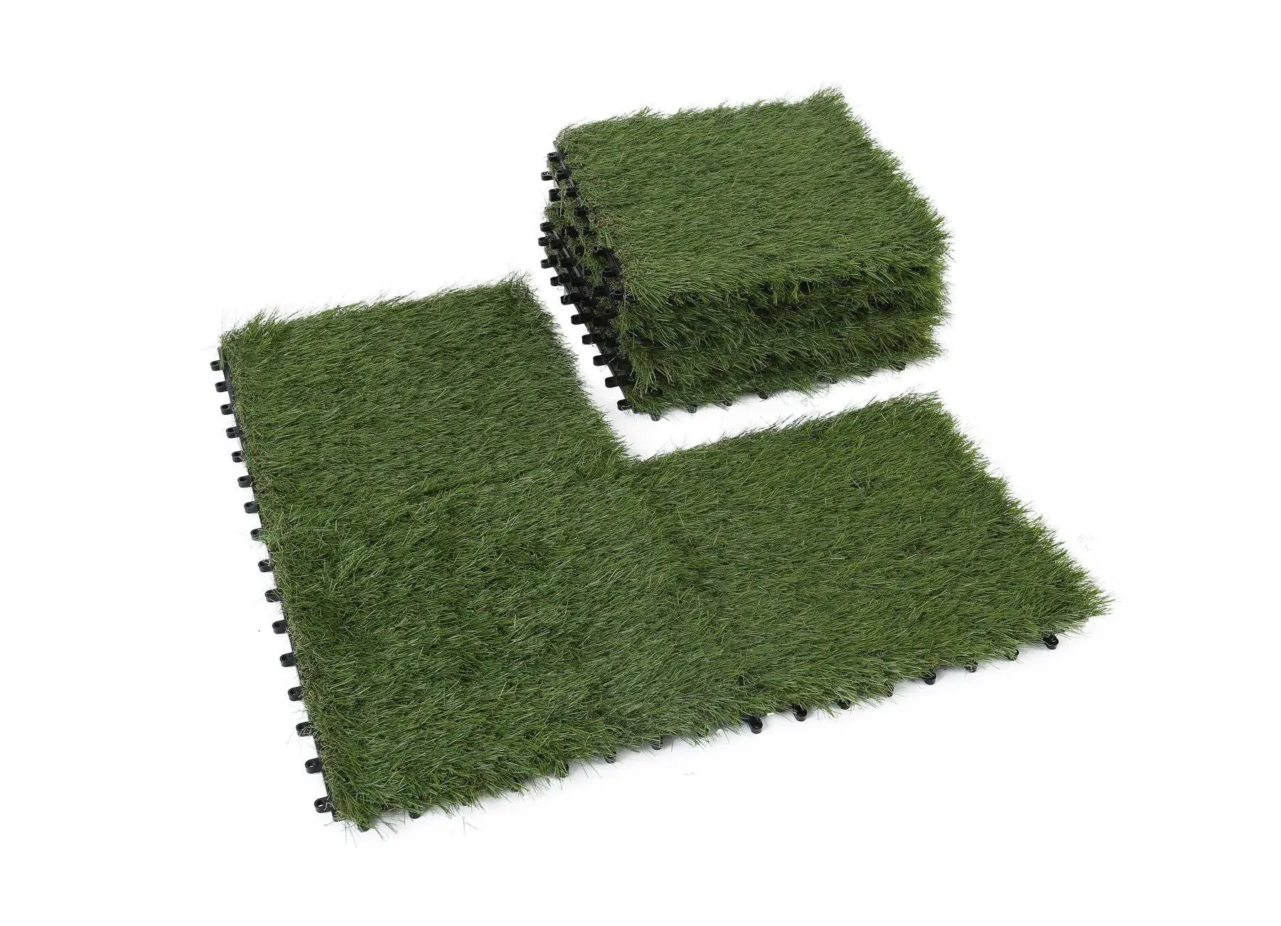 GOLDEN MOON Artificial Grass Turf Tile Interlocking Self-draining Mat, 1x1 ft, 1.5 in Pile Height, 6 Pack