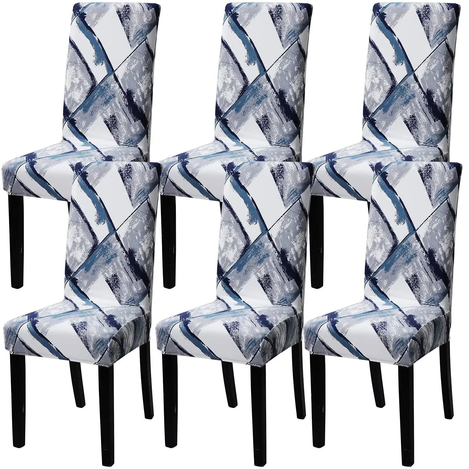 Dining Room Chair Slicovers Stretch Chair Covers for Dining Room Parsons Chair Slipcover Removable Washable Kitchen Chair Covers Protector for Kitchen, Hotel, Ceremony (Set of 6, White/Gray)