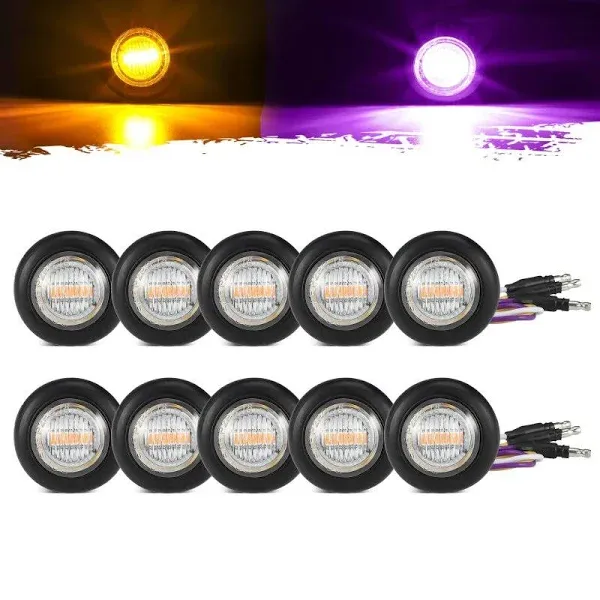 Partsam 10Pcs Dual Color 3/4" Round LED Marker Light Amber to Purple Auxiliary Light Side Marker Clearance Light Turn Signal Indicators with Bullet Plug for Trailer Truck Pickup Camper RV