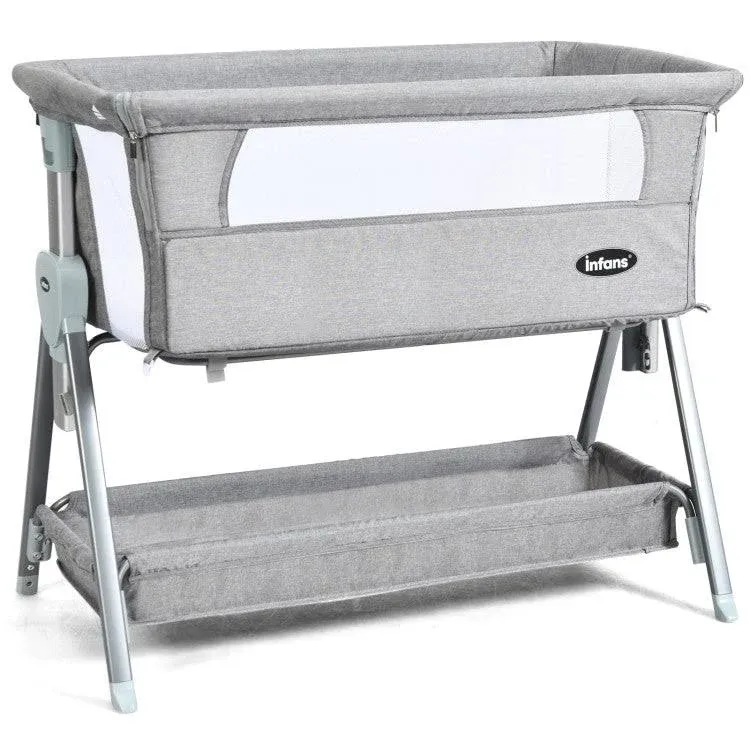 Adjustable Baby Bedside Crib with Large Storage Gray