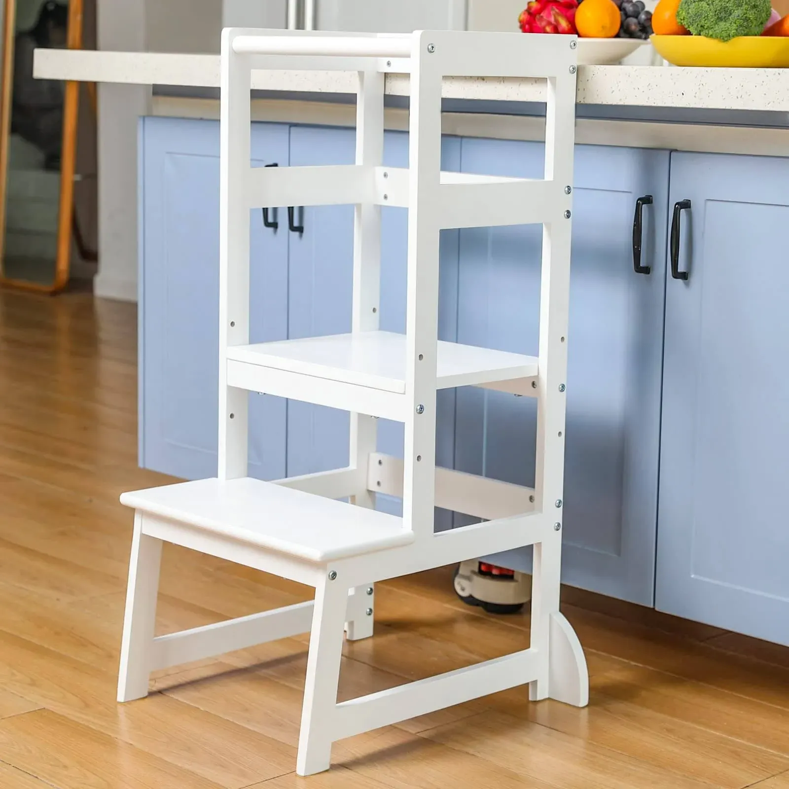 Kitchen Step Stool for Toddlers,Wiifo Adjustable Height Kids Montessori Learning Stool, Toddler Standing Tower (White)