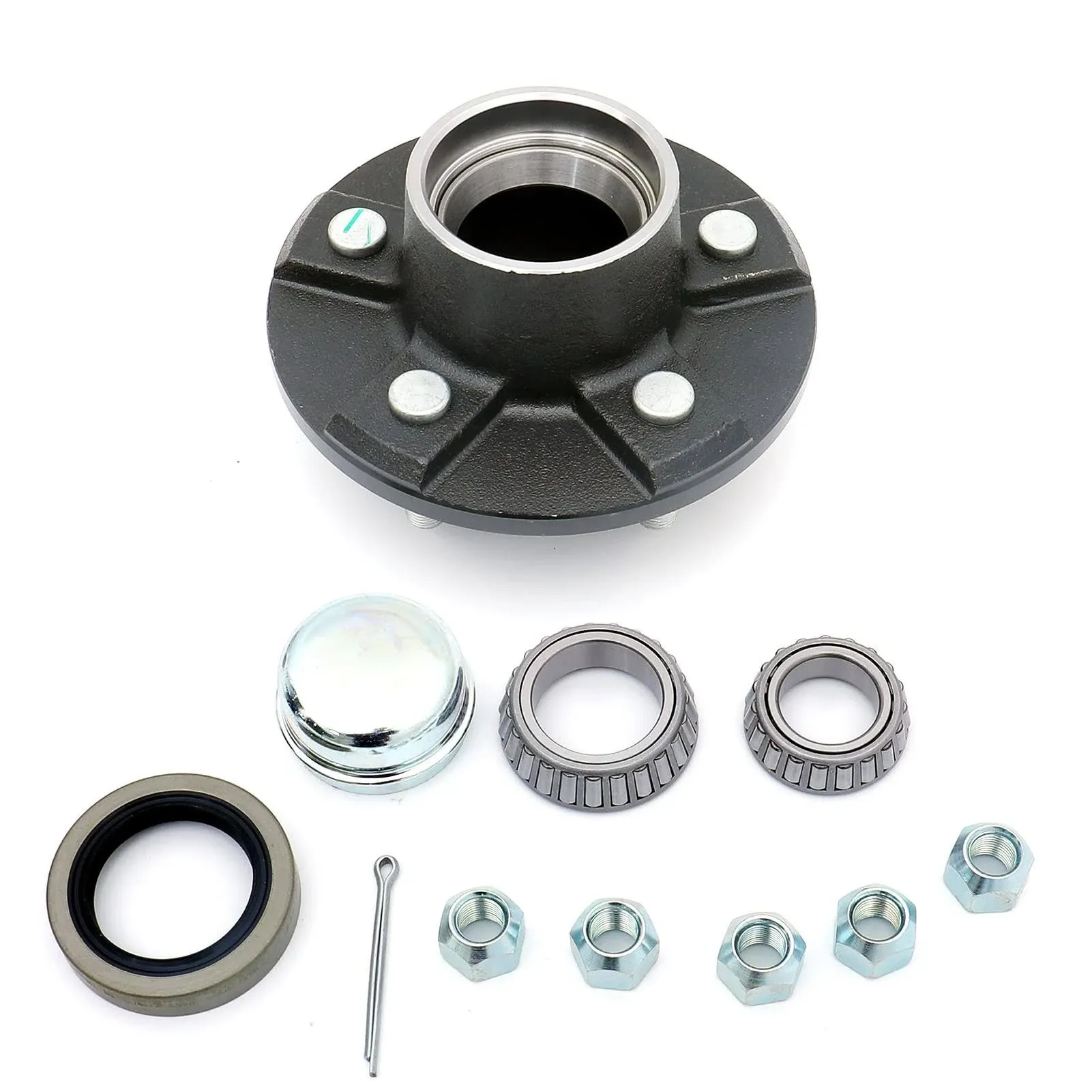 FKG Trailer Hub Kit 5 Bolt on 4.5" Bolt Circle Fit for 3,500 lb. axles with 1-3/8 Inch to 1-1/16 Inch Tapered Spindles