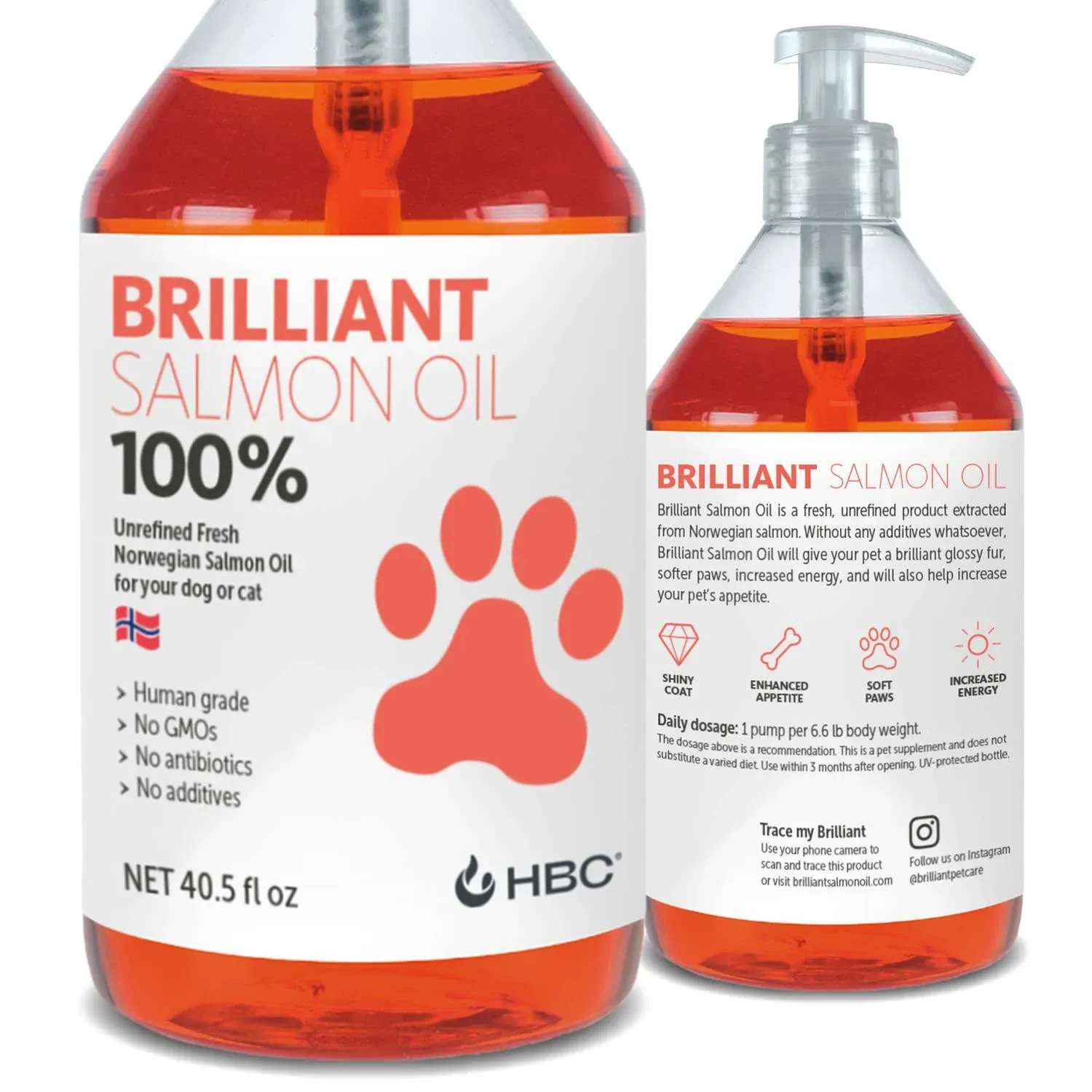 Brilliant Salmon Oil for Dogs (40oz) | Omega 3 Fish Oil Liquid Supplement with ...