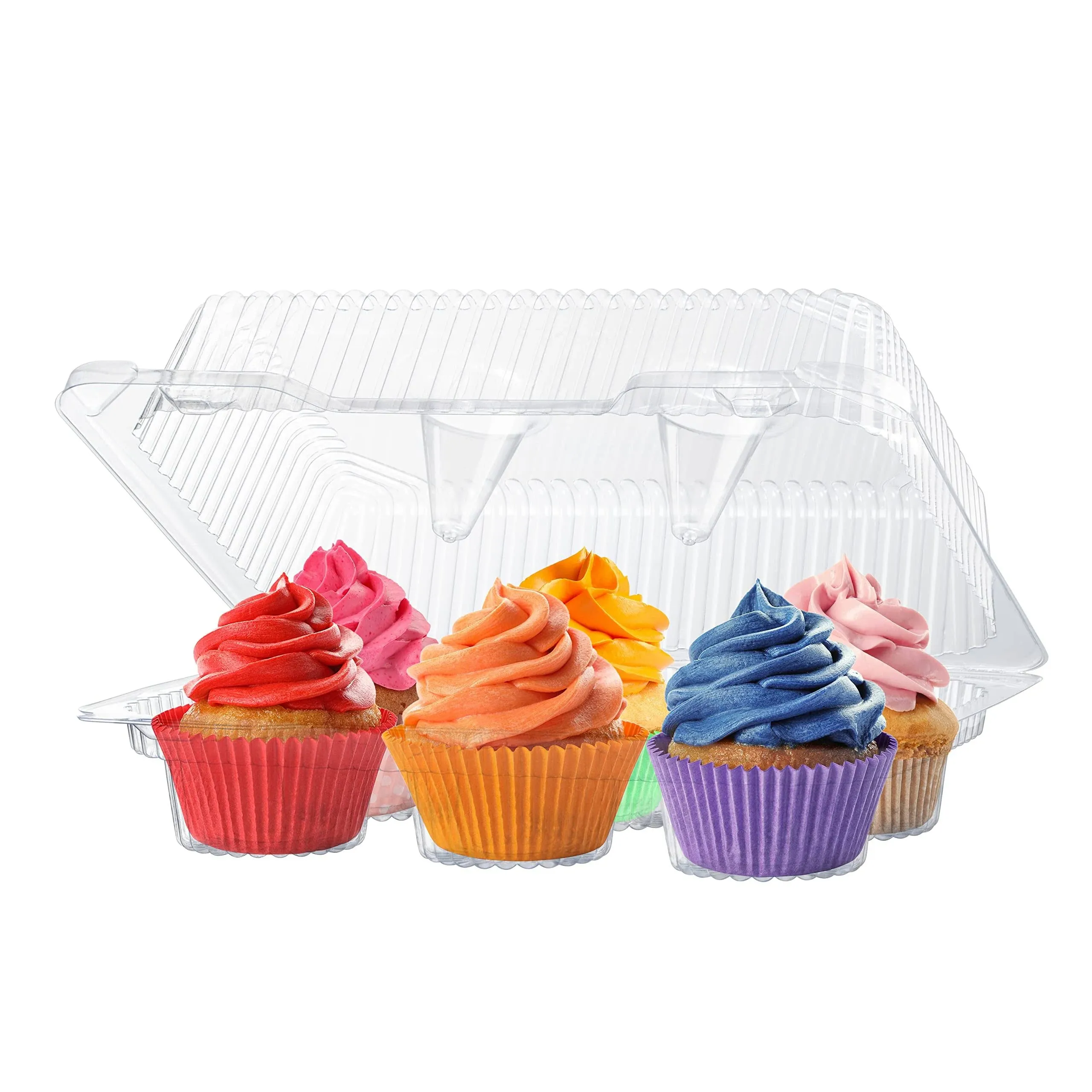 Plastic Cupcake Containers Boxes | 6 Compartment – 42 Pack | Disposable High