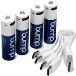 Bump AA 1.5V Rechargeable Batteries - 4 Pack -Lithium Ion, High Output, Fast &amp; L