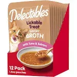 Hartz Delectables Savory Broths Senior 10+ Chicken & Tuna Flavor Wet Treat for Cats ,1.4oz Pouch (12 Pack)