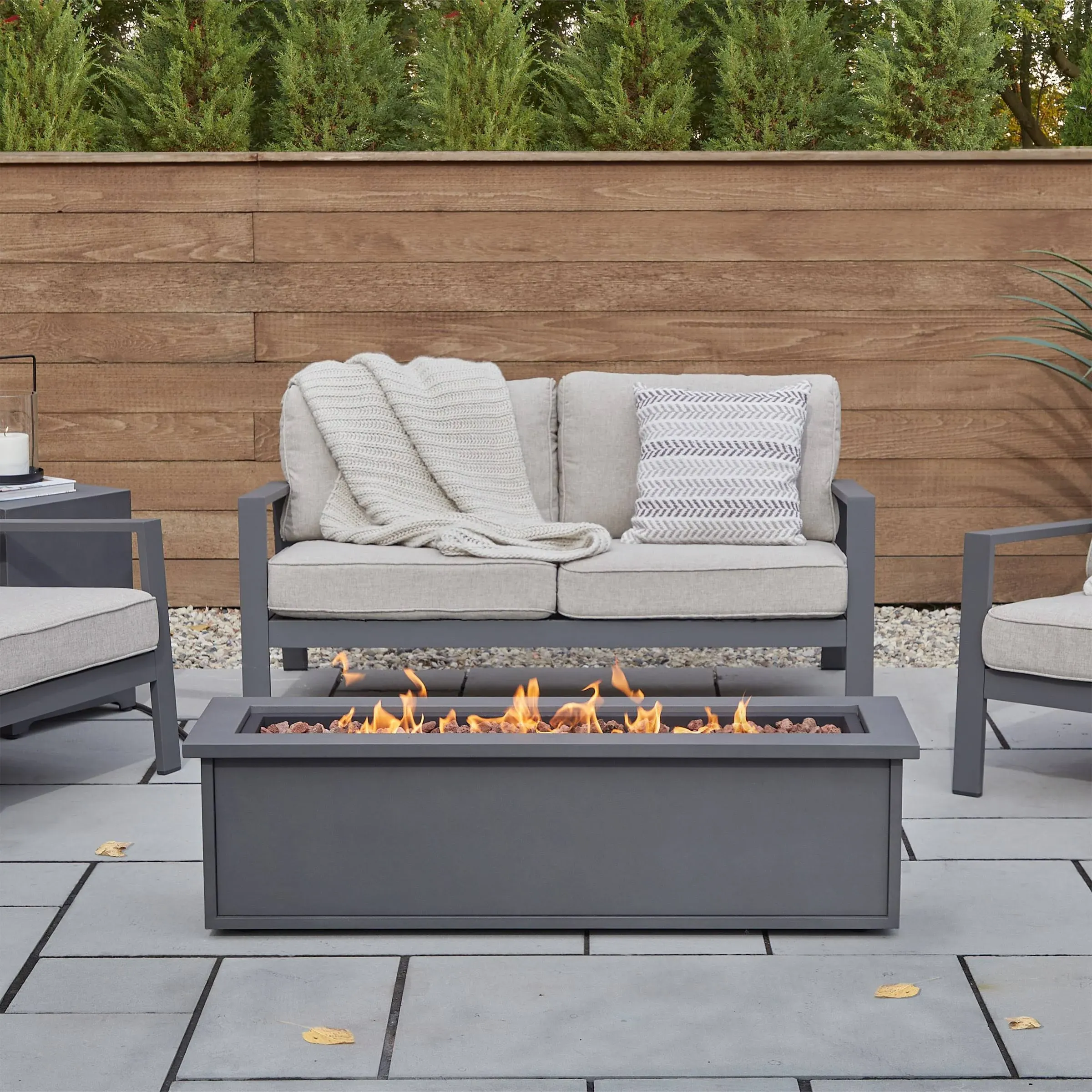 Real Flame Mila Rectangle Propane Fire Table,Slate