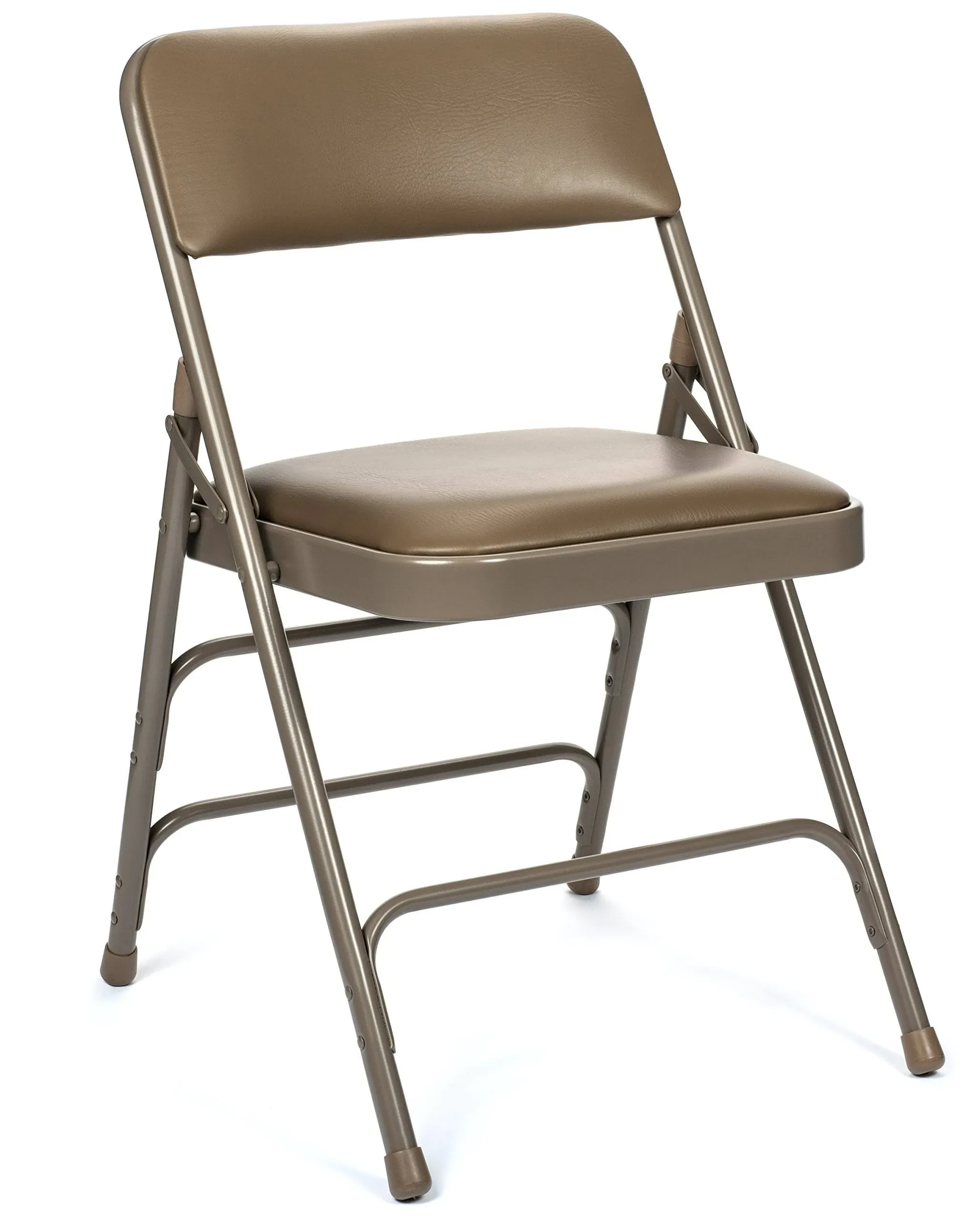 Vinyl Upholstered Folding Chair (4 Pack) - Heavy Duty 1.25" Thick Padded Seat and Back, Triple Braced - Quad Hinging, 300 lb Tested (Beige)