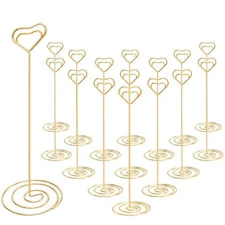 16pcs Place Card Holders, 8.75 Inches Tall Table Number Holders, Gold Picture Holder for Tables with Heart Shaped Clip for Wedding, Photos, Food Signs, Memo Notes, Restaurant, Birthday