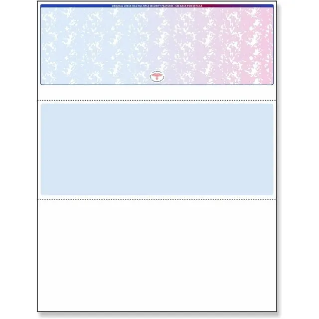 Blank Laser/Ink Jet Prismatic Red/Blue Laser Check Stock - Check On The Top  for Versacheck  Quick-Books  and Other Check Writing Software 100 Per Pack