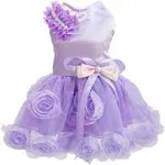 Dog Dress Luxury Puppy Skirt Dog Clothes Princess Dresses Wedding Evening Dress Tutu Skirt Rose Flower Bowknot Dress for Small Dog Girl (XL, Purple)