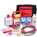 Kozyvacu Mini Split/HVAC/AUTO AC Repair Complete Tool Kit with 1-Stage 4.5 CFM Vacuum Pump, Manifold Gauge Set, Hoses and its Acccessories (TA450F)