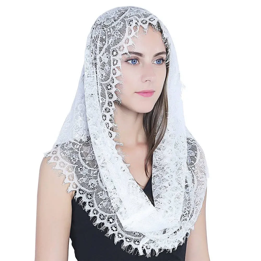 White Infinity Scarf Mantilla - Catholic Veil Church Veil Head Covering Latin