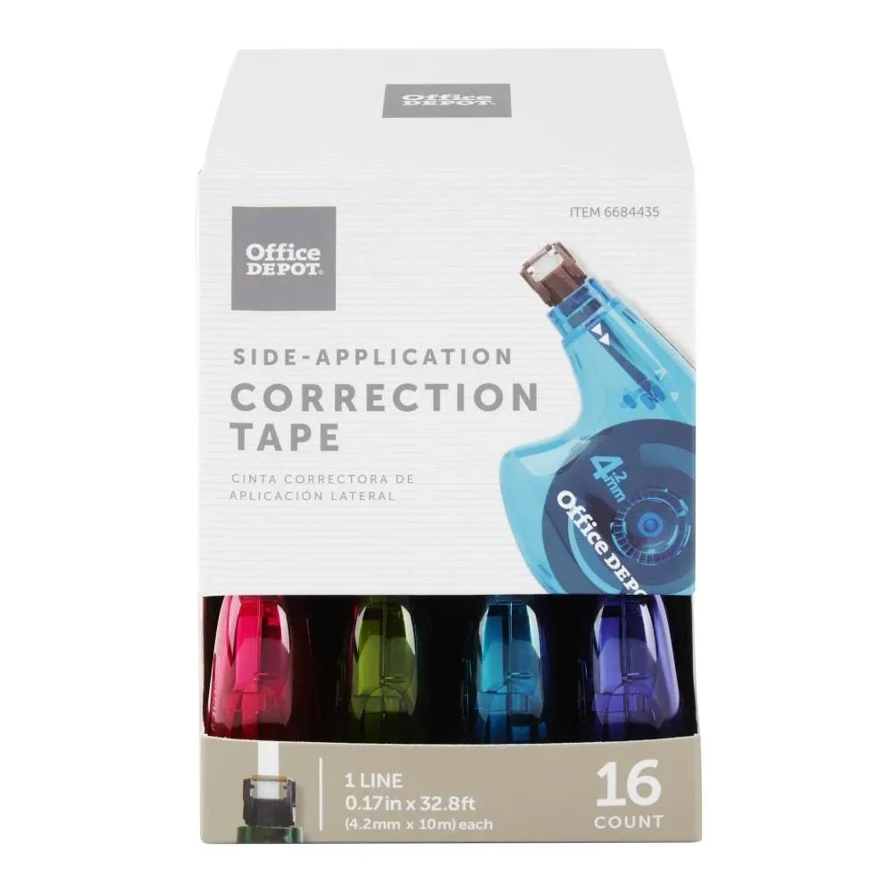 Office Depot Brand Side-Application Correction Tape, 1 Line x 392 inch, Pack of 16 Cartridges