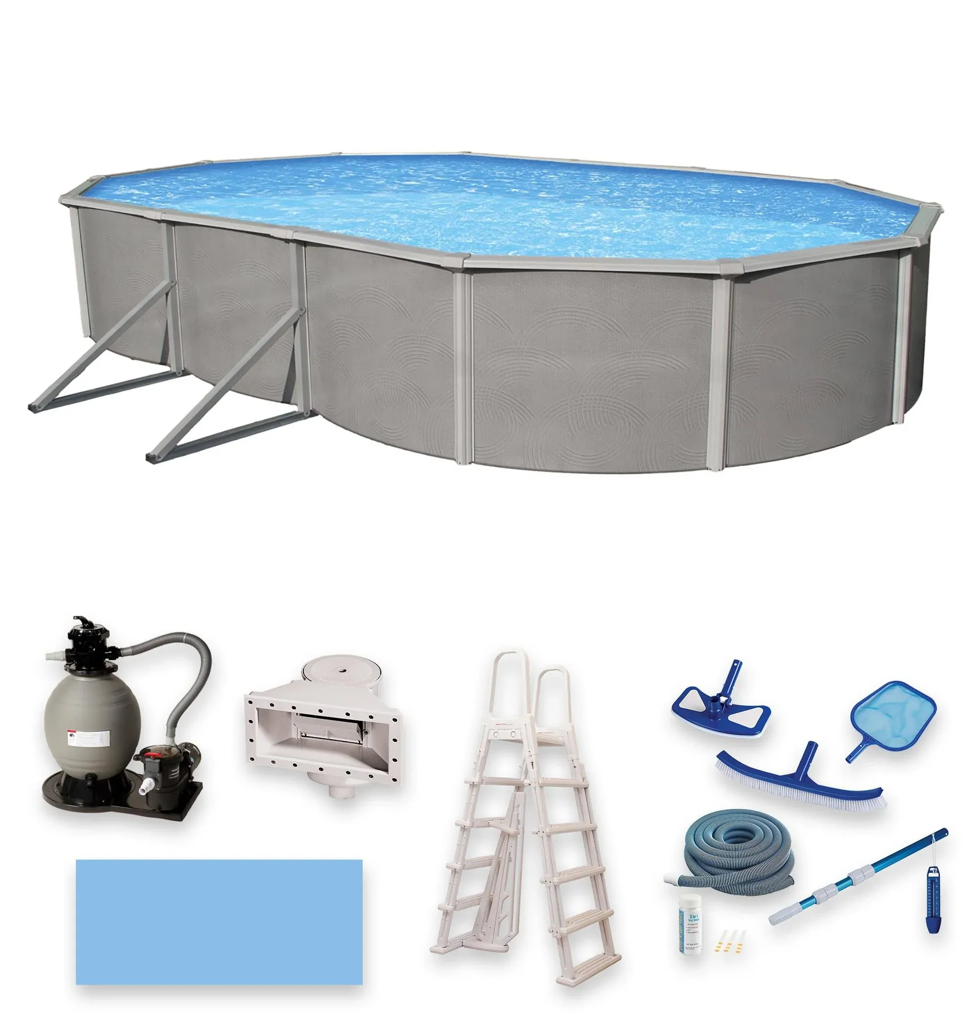 Blue Wave Belize 15' x 30' Oval 52" Deep 6-in Top Rail Swimming Pool Package