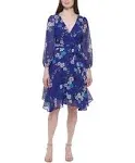 Jessica Howard Blue Printed Chiffon Dress